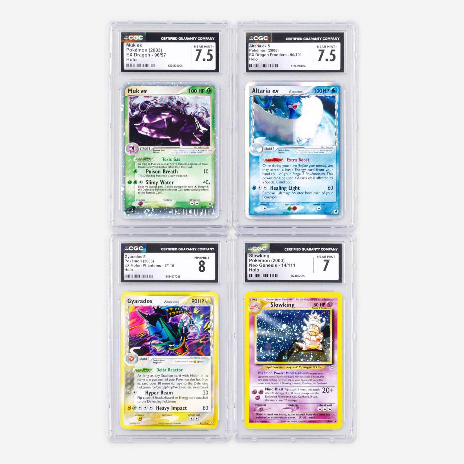 Four 2000-2006 Pokemon Neo and EX Holo Trading Card Group: Four 2000-2006 Pokemon Neo and EX Holo Trading Card Group USA, 2000-2006 2000 Pokemon Neo Genesis 14/111 Slowking Holo Trading Card CGC 7 CGC#: 6124092015 Population: