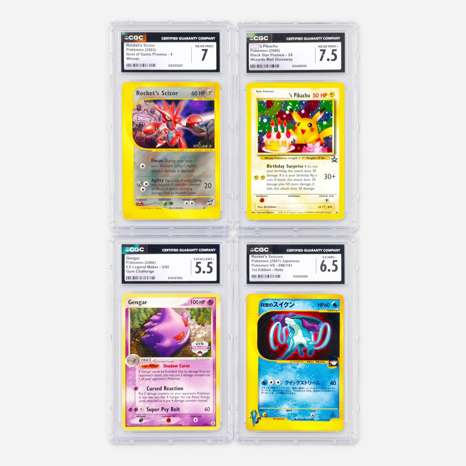 Four 2000-2006 Pokemon and Pokemon Japanese CGC Trading Card Group: Four 2000-2006 Pokemon and Pokemon Japanese CGC Trading Card Group USA, Japan, 2000-2006 2000 Pokemon Black Star Promos 24 ____'s Pikachu [Birthday Pikachu] Wizards Mail Giveaway Holo Trading Car