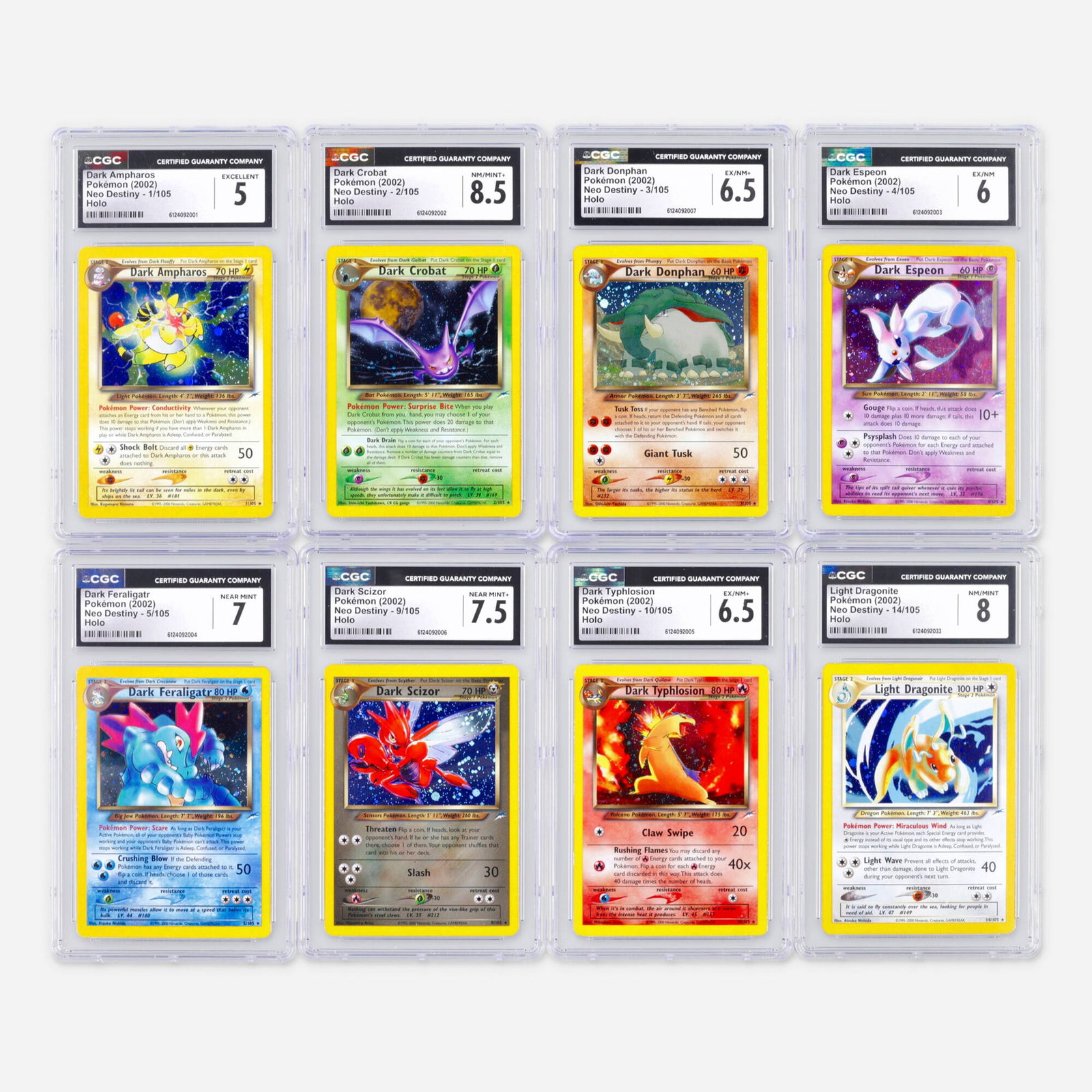 Eight 2002 Pokemon Neo Destiny Holo CGC Trading Card Group (1 of 2)