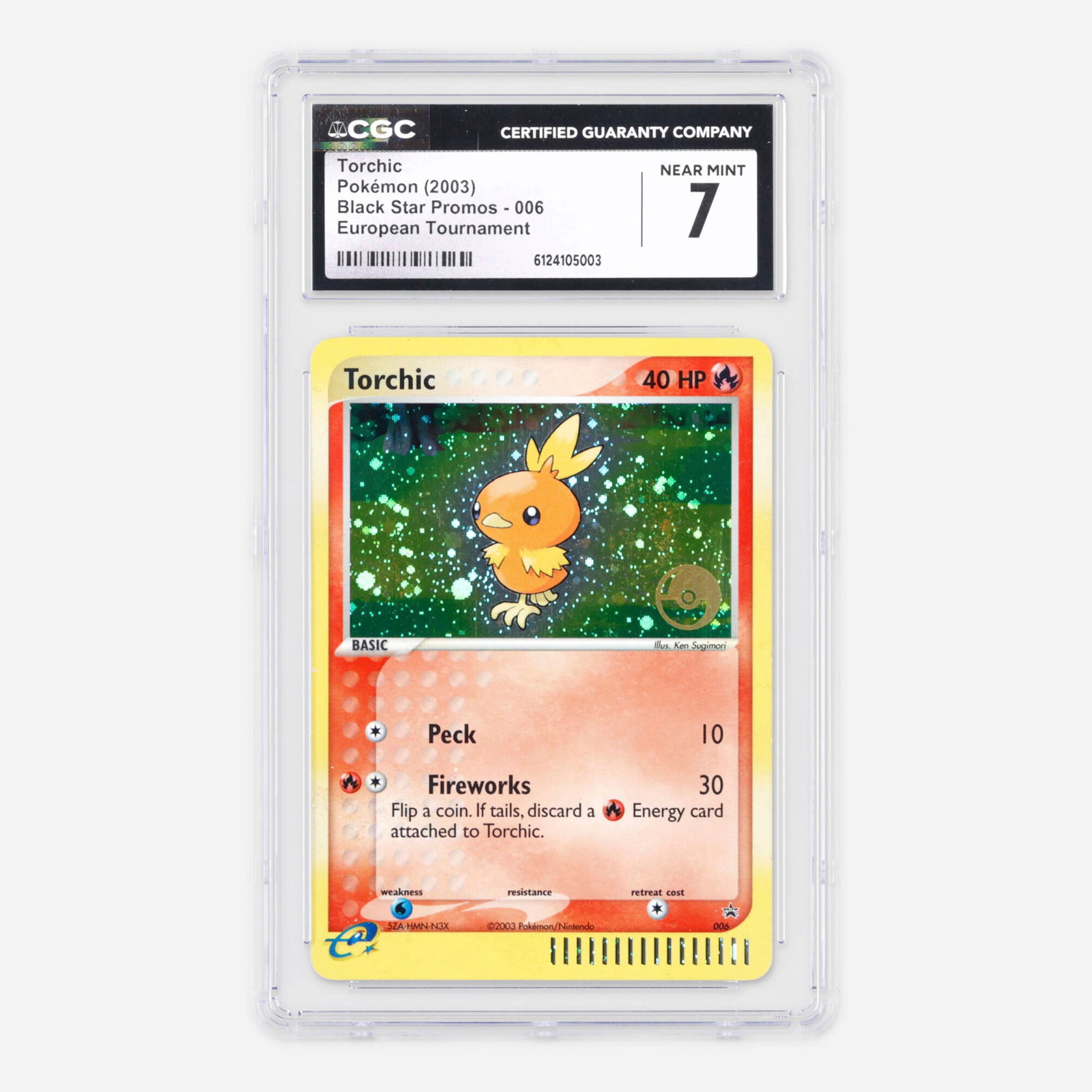 2003 Pokemon Black Star Promos 006 Torchic European Tournament Holo Trading Card CGC 7: 2003 Pokemon Black Star Promos 006 Torchic European Tournament Holo Trading Card CGC 7 USA, 2003 CGC#: 6124105003 Population: 1 In 7, 63 Higher