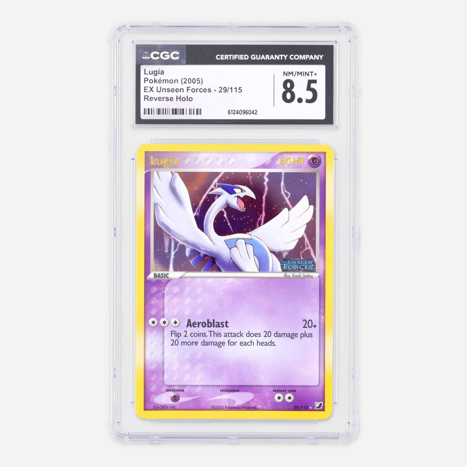 2005 Pokemon EX Unseen Forces 29/115 Lugia Reverse Holo Trading Card CGC 8.5: 2005 Pokemon EX Unseen Forces 29/115 Lugia Reverse Holo Trading Card CGC 8.5 USA, 2005 CGC#: 6124096042 Population: 20 In 8.5, 44 Higher