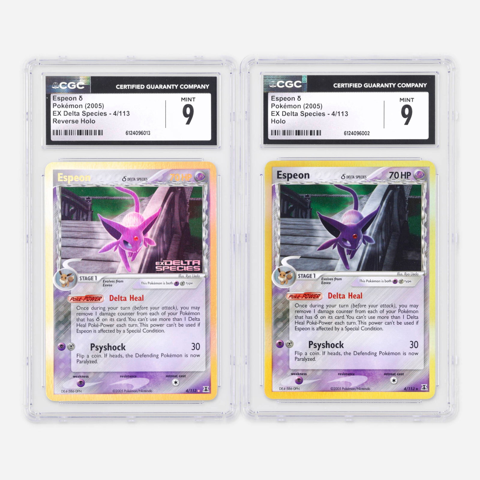 Two 2005 Pokemon EX Delta Species 4/113 Espeon ? Holo and Reverse Holo CGC 9 Trading Card Group (1 of 2)