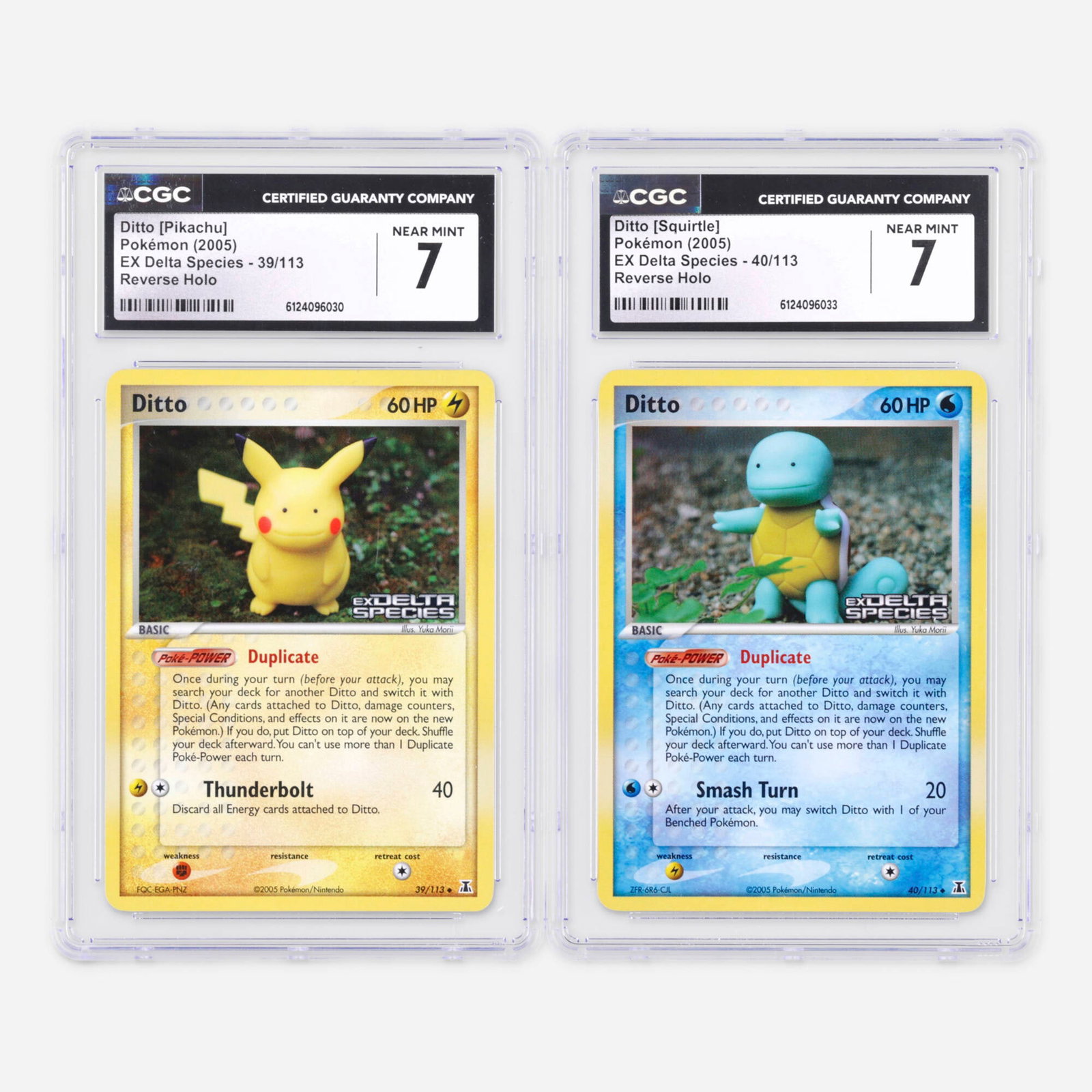 Pokemon EX Delta Species 39/113 Ditto [Pikachu] 40/113 Ditto [Squirtle] Reverse Holo CGC 7 (1 of 2)