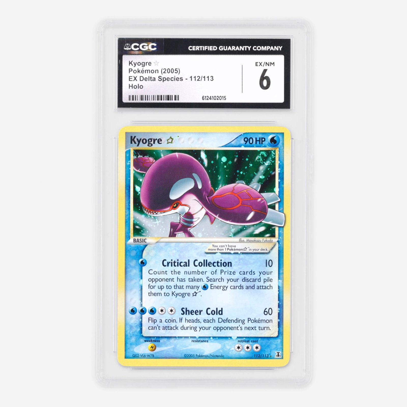 2005 Pokemon EX Delta Species 112/113 Kyogre ? Gold Star Holo Trading Card CGC 6: 2005 Pokemon EX Delta Species 112/113 Kyogre ? Gold Star Holo Trading Card CGC 6 USA, 2005 CGC#: 6124102015 Population: 10 In 6, 101 Higher