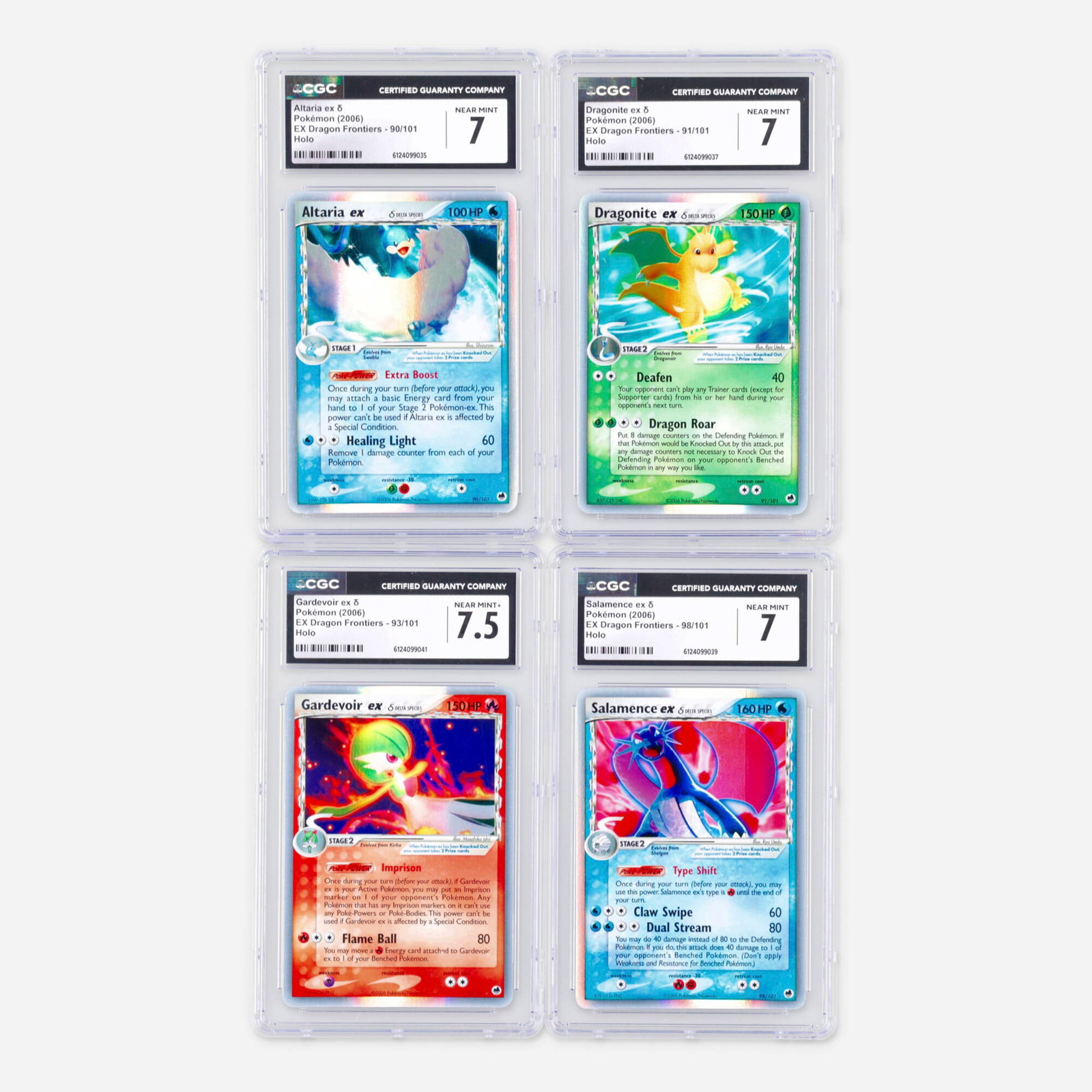 Four 2006 Pokemon EX Dragon Frontiers ex ? Holo CGC Trading Card Group: Four 2006 Pokemon EX Dragon Frontiers ex ? Holo CGC Trading Card Group USA, 2006 2006 Pokemon EX Dragon Frontiers 90/101 Altaria ex ? Holo Trading Card CGC 7 CGC#: 6124099035