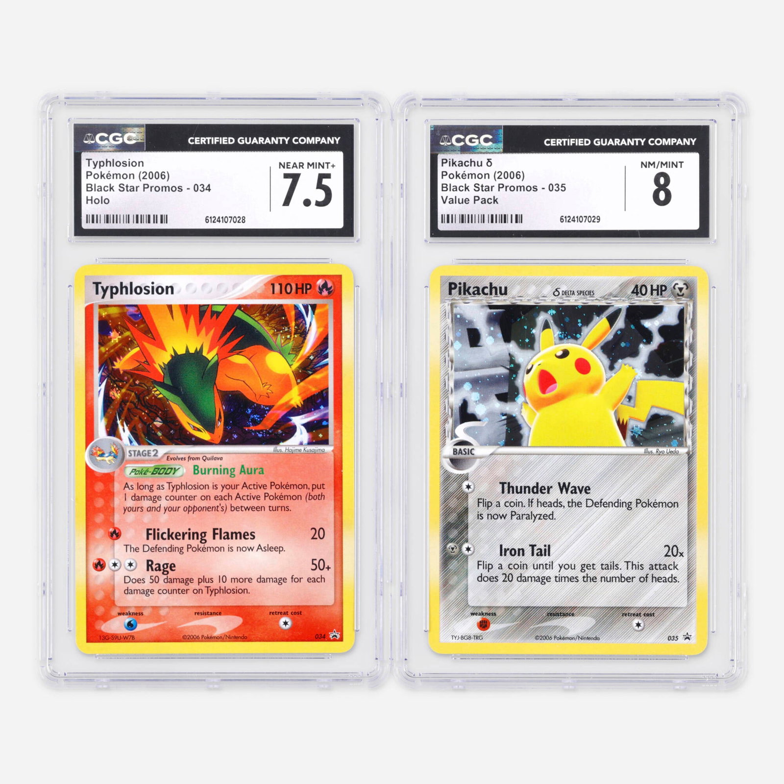 Two 2006 Pokemon Black Star Promos 034 Typhlosion and 035 Pikachu ? Holo CGC Trading Card Group: Two 2006 Pokemon Black Star Promos 034 Typhlosion and 035 Pikachu ? Holo CGC Trading Card Group USA, 2006 2006 Pokemon Black Star Promos 034 Typhlosion Holo Trading Card CGC 7.5 CGC#: