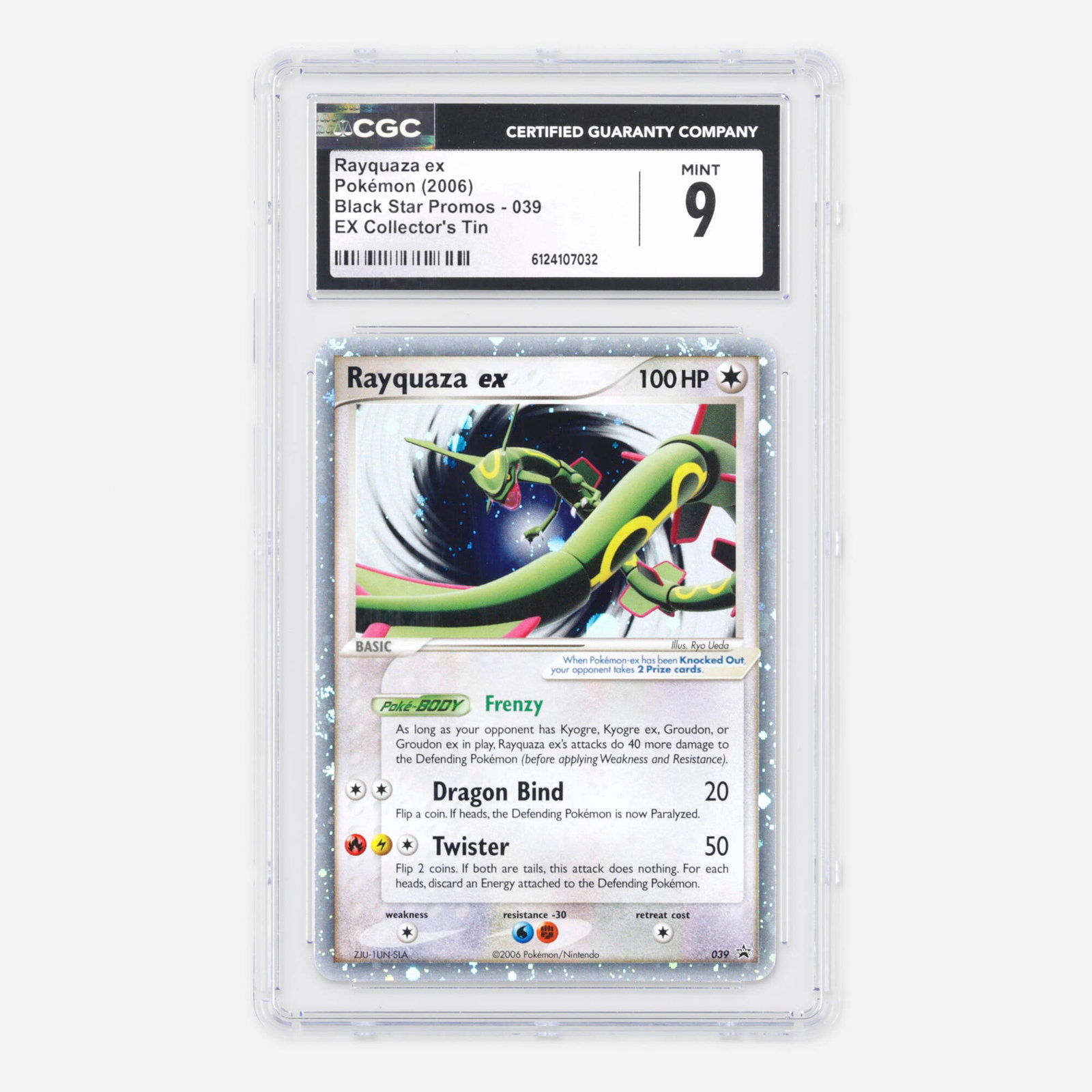 2006 Pokemon Black Star Promos 039 Rayquaza ex EX Collector's Tin Trading Card CGC 9: 2006 Pokemon Black Star Promos 039 Rayquaza ex EX Collector's Tin Trading Card CGC 9 USA, 2006 CGC#: 6124107032 Population: 46 In 9, 25 Higher