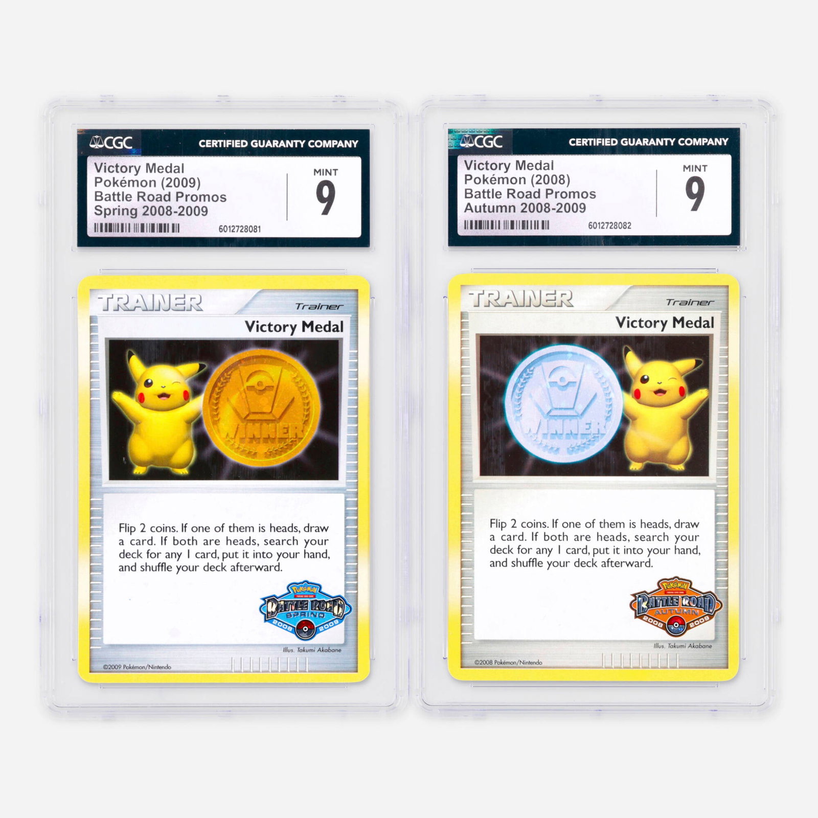 Two 2008-2009 Pokemon Battle Road Promos Victory Medal Autumn and Spring 2008-2009 CGC 9 (1 of 2)