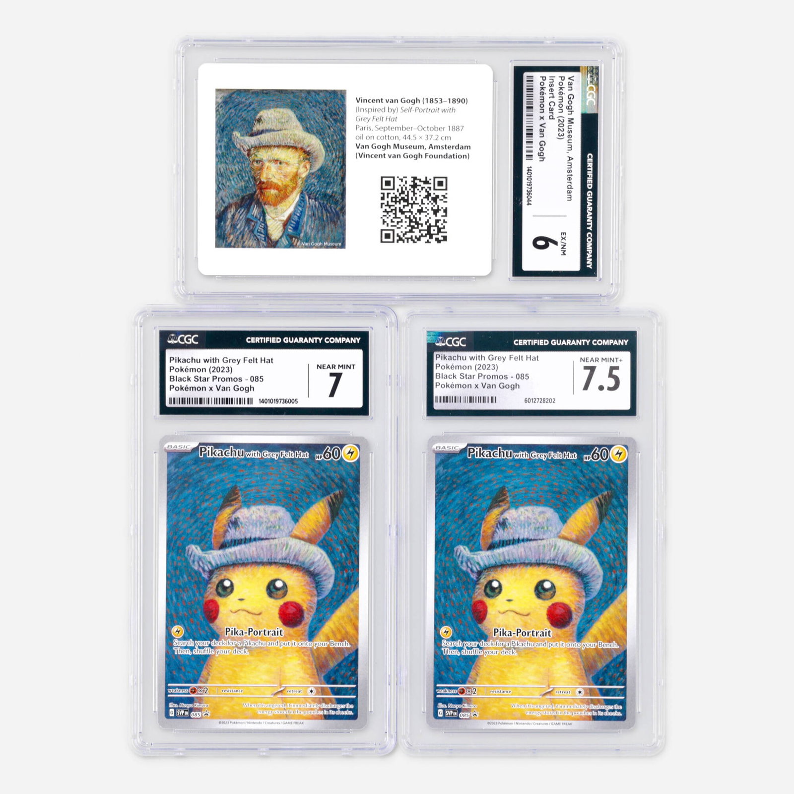 2023 Pokemon Black Star Promos 085 Pikachu with Gret Felt Hat and Insert Card Van Gogh Museum: Three 2023 Pokemon Black Star Promos 085 Pikachu with Gret Felt Hat and Insert Card Van Gogh Museum, Amsterdam Pokemon x Van Gogh CGC Trading Card Group USA, 2023 2023 Pokemon Black Star Promos 085 Pi