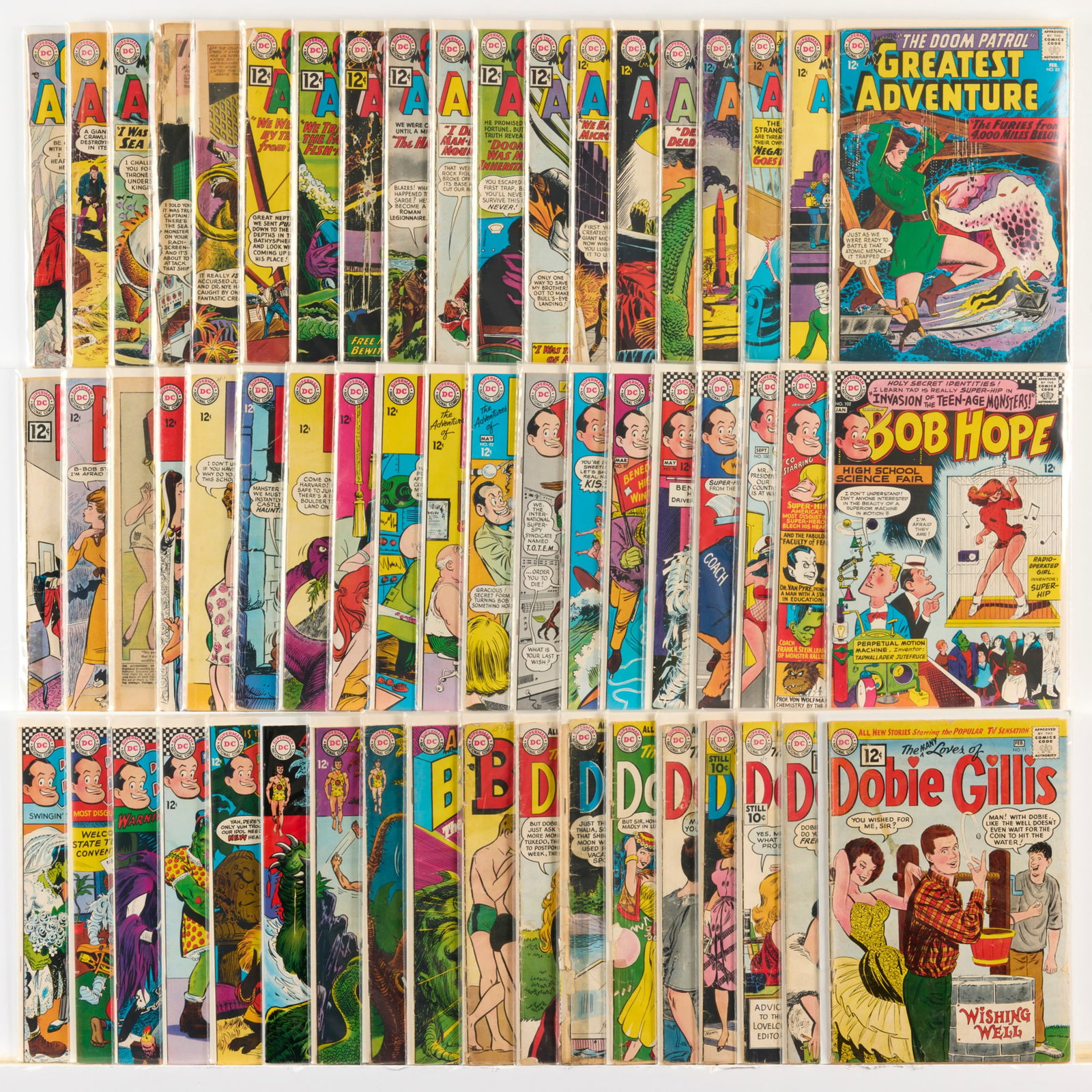 56 DC Comics Silver Age Mixed Title Group: 56 DC Comics Silver Age Mixed Title Group USA, 20th Century Group includes: DC Comics Adventures of Bob Hope #77 (1.0-1.8), #81 (2.0-3.0), #83 (NG), #85-#87 (Grades range 2.0-3.0), #88-#94 (Gr