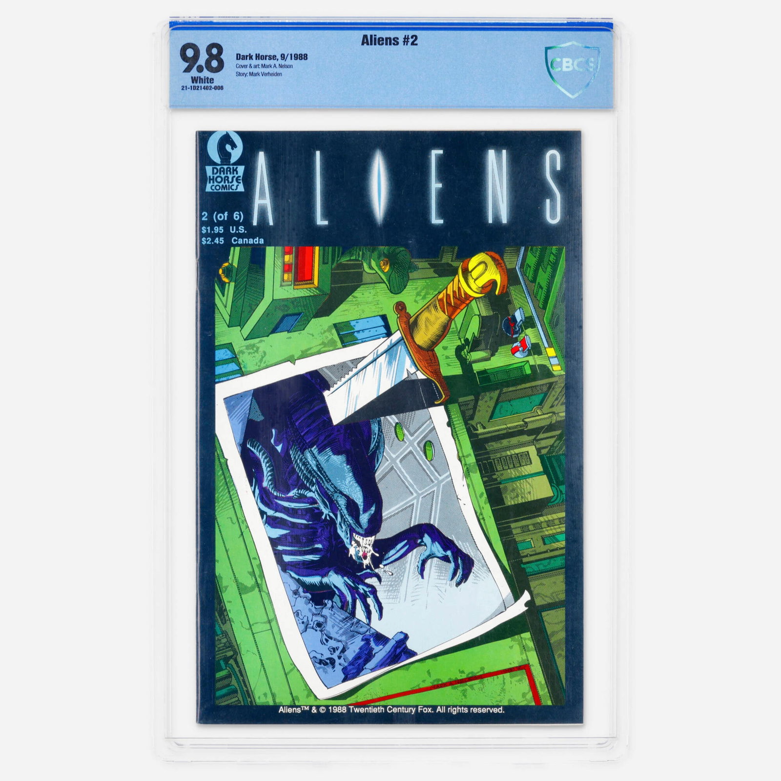 Dark Horse Comics Aliens #2 CBCS 9.8: Dark Horse Comics Aliens #2 CBCS 9.8 USA, 1988 Issue features full page ads for Mr. Monster #4 and Dark Horse Presents #3, with a back cover ad for Concrete #9 and The American #6. The story is by
