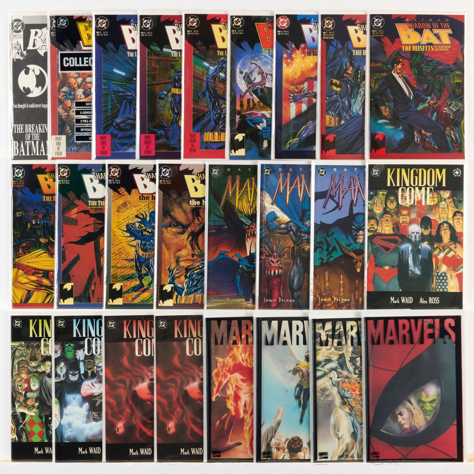 25 DC and Marvel Comics Mixed Title Group: 25 DC and Marvel Comics Mixed Title Group USA, 20th Century Group includes: DC Comics Batman #497 (7.0-9.0); Batman: Shadow of the Bat #1 (7.0-9.0 Polybagged), #2-#12 (Grades range 5.0-7.0); Kingdom