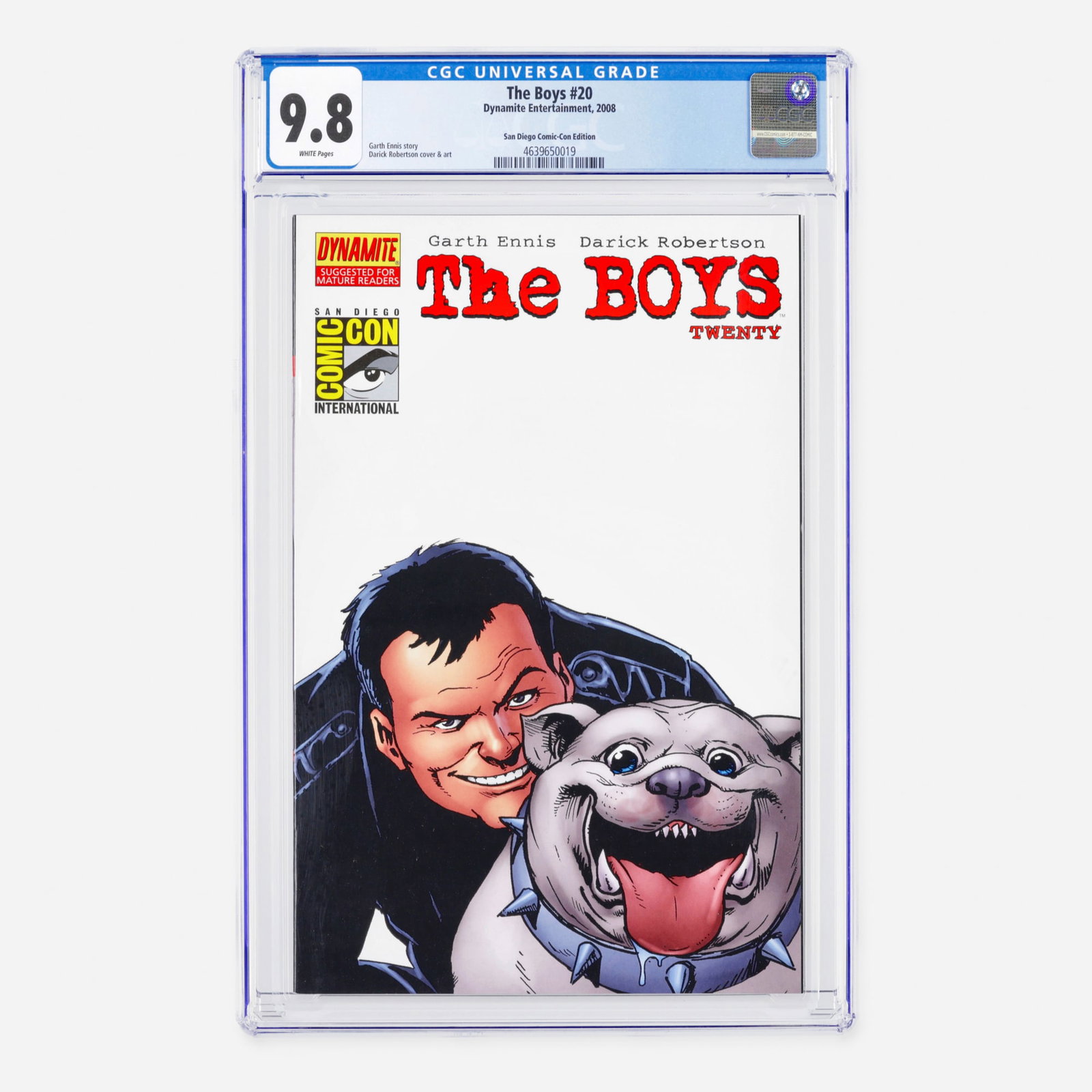 Dynamite Entertainment The Boys #20 CGC 9.8 San Diego Comic-Con Edition: Dynamite Entertainment The Boys #20 CGC 9.8 San Diego Comic-Con Edition USA, 2008 This Modern Age San Diego Comic-Con Edition features the gritty storytelling of Garth Ennis. With both cover and inter