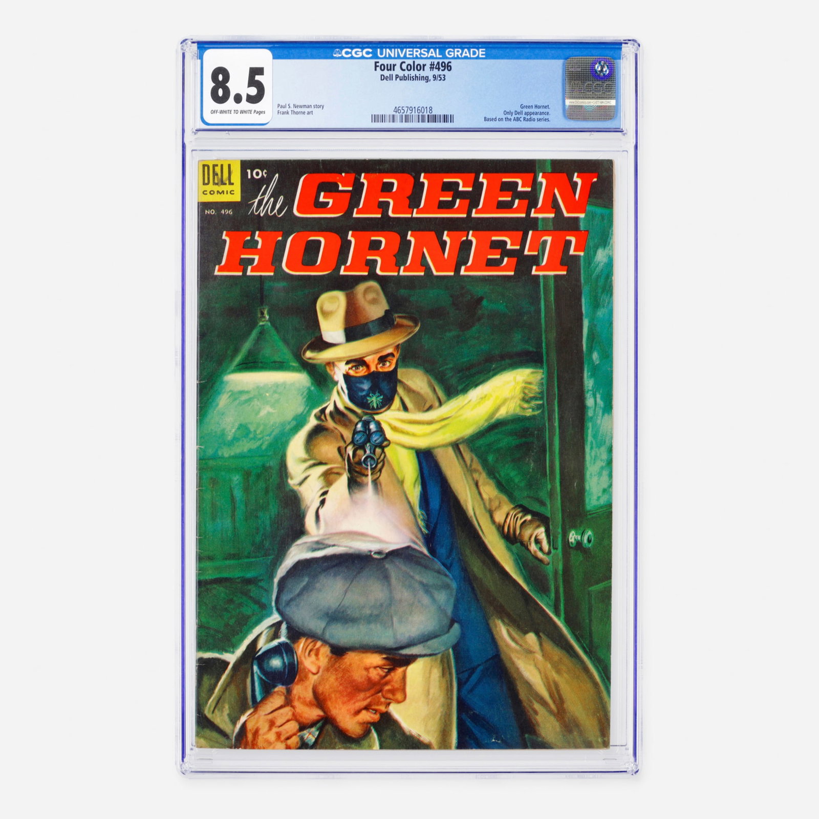 Dell Publishing Four Color #496 CGC 8.5: Dell Publishing Four Color #496 CGC 8.5 USA, 1953 This Golden Age issue features the Green Hornet in his only Dell appearance. Based on the ABC Radio series, the story is written by Paul S. Newman