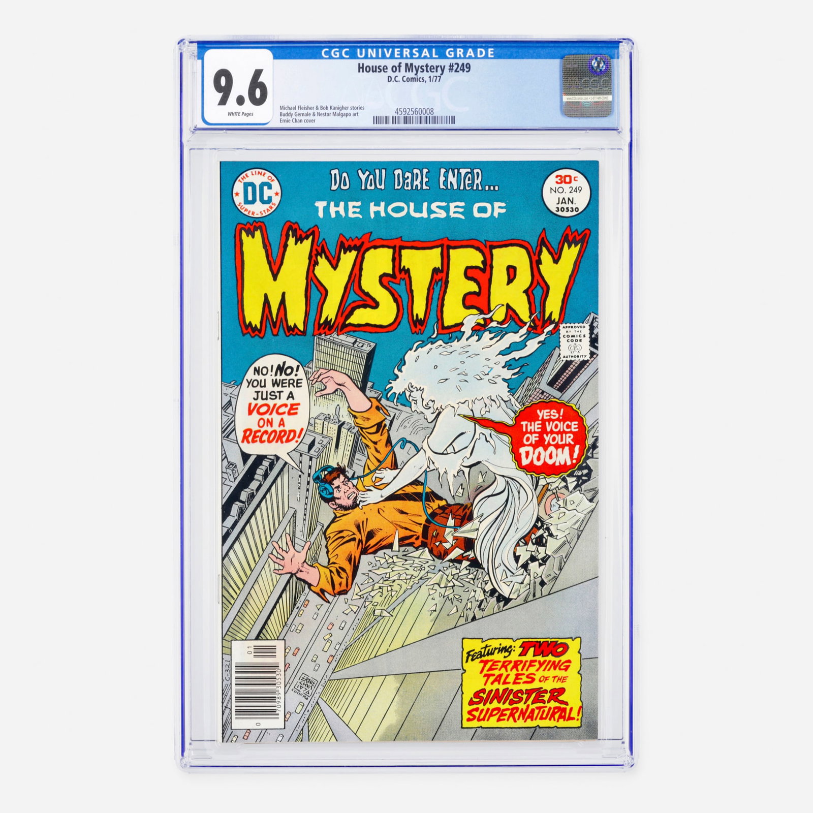 DC Comics House of Mystery #249 CGC 9.6: DC Comics House of Mystery #249 CGC 9.6 USA, 1977 This high-grade Bronze Age issue features stories by Michael Fleisher and Bob Kanigher. The interior art is handled by Buddy Gernale and Nestor Malgap