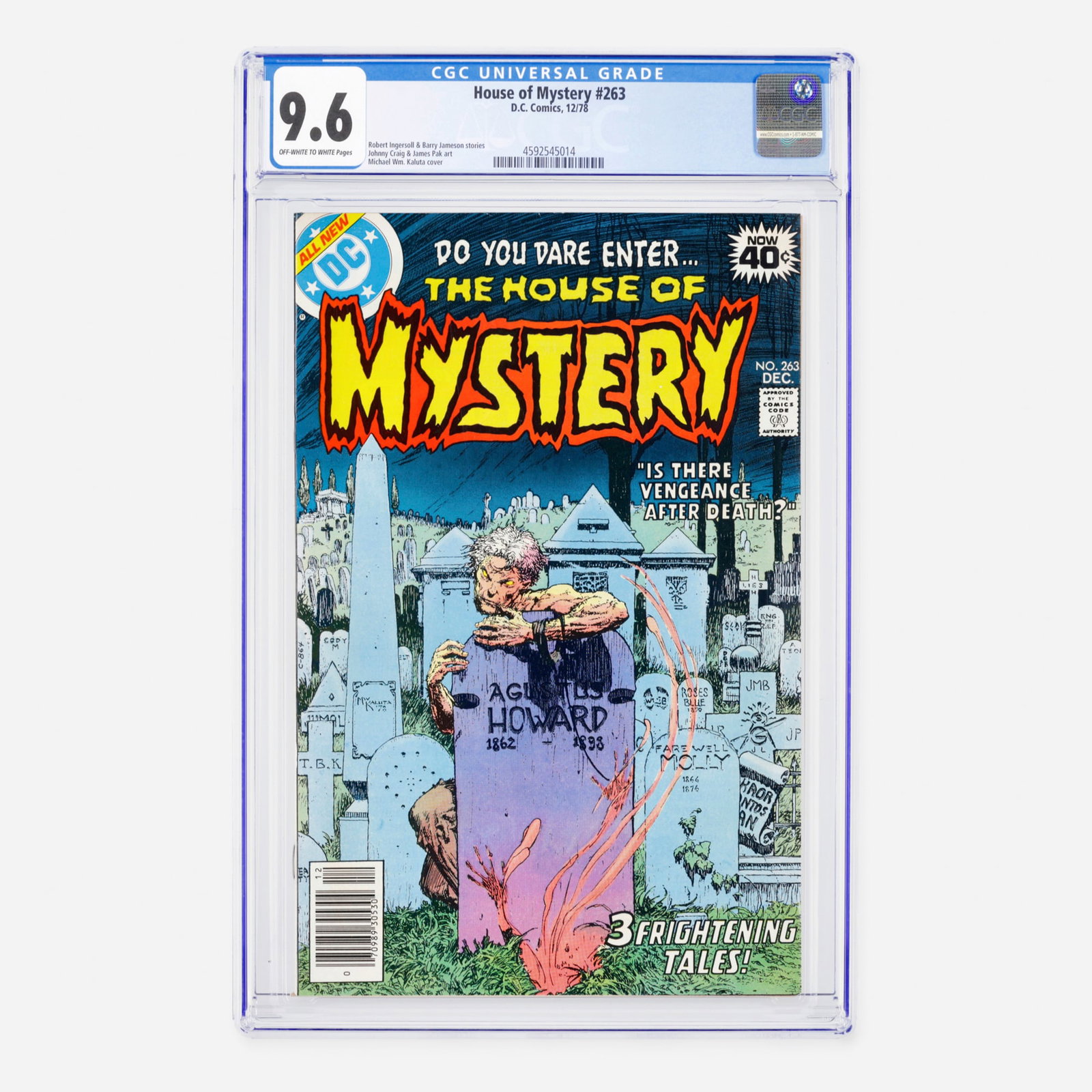 DC Comics House of Mystery #263 CGC 9.6: DC Comics House of Mystery #263 CGC 9.6 USA, 1978 This Bronze Age anthology features an atmospheric cover by Michael Wm. Kaluta. The issue contains stories by Robert Ingersoll and Barry Jameson, with 
