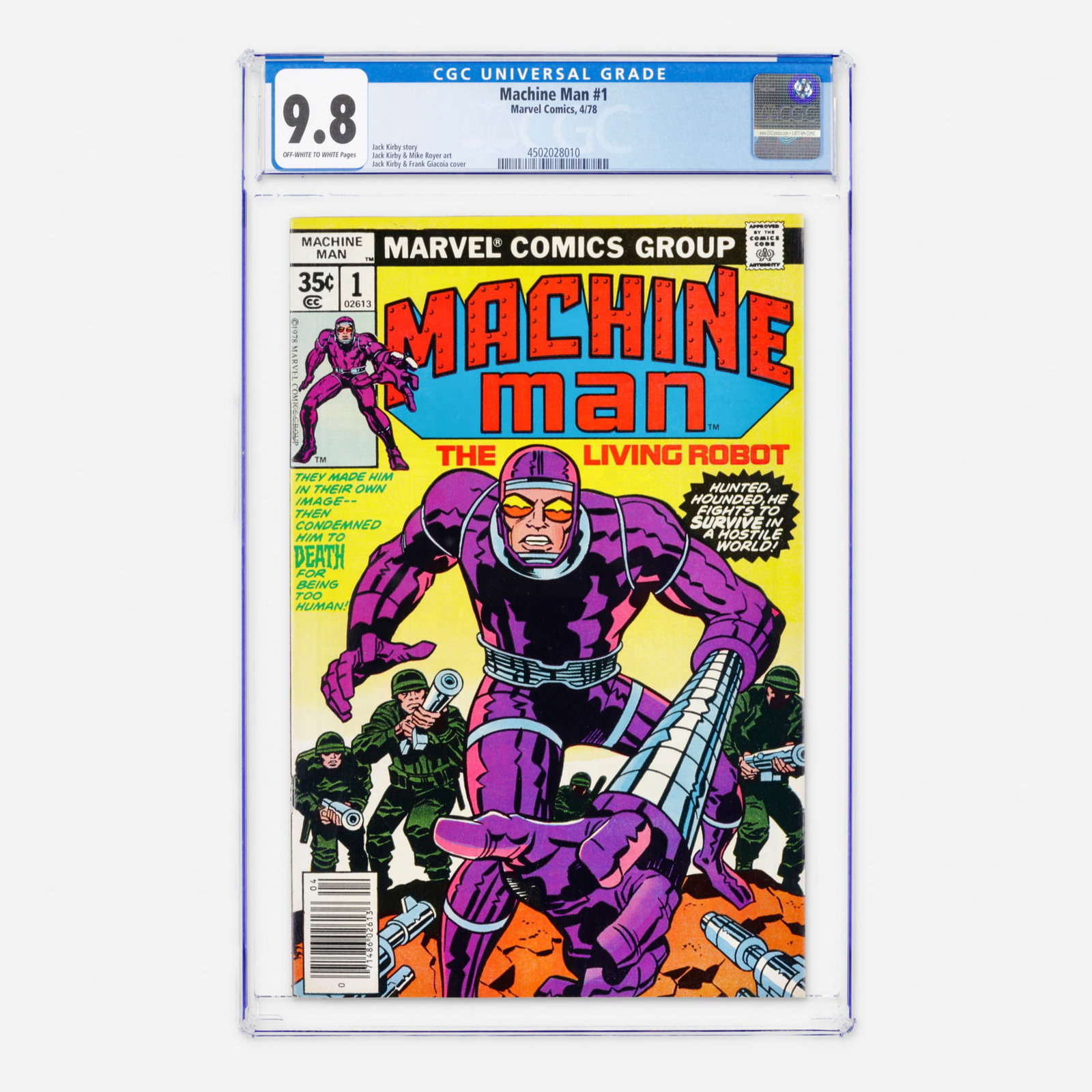 Marvel Comics Machine Man #1 CGC 9.8: Marvel Comics Machine Man #1 CGC 9.8 USA, 1978 This Bronze Age premiere issue features the "King," Jack Kirby, as writer, artist, and cover illustrator (with Frank Giacoia). Following the character�