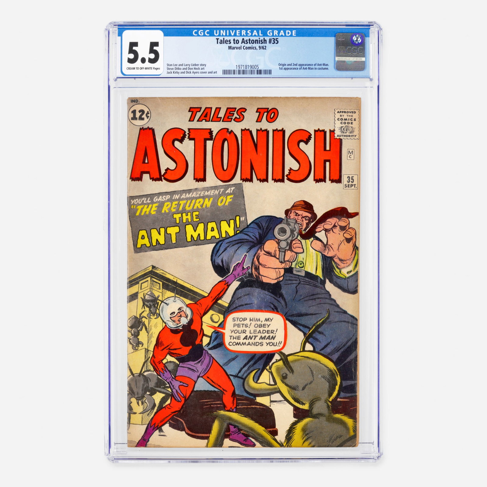 Marvel Comics Tales to Astonish #35 CGC 5.5: Marvel Comics Tales to Astonish #35 CGC 5.5 USA, 1962 This Silver Age cornerstone features the origin and second appearance of Ant-Man, as well as the first appearance of Ant-Man in costume. Written b