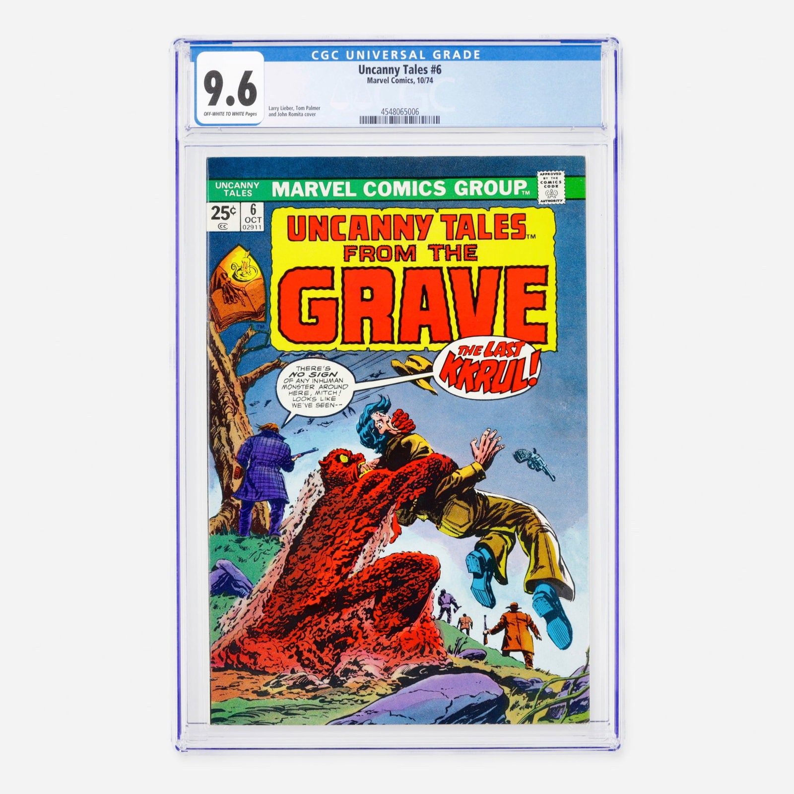 Marvel Comics Uncanny Tales #6 CGC 9.6: Marvel Comics Uncanny Tales #6 CGC 9.6 USA, 1974 This Bronze Age horror anthology from Marvel features a striking cover collaboration between Larry Lieber, Tom Palmer, and the legendary John Romita. P
