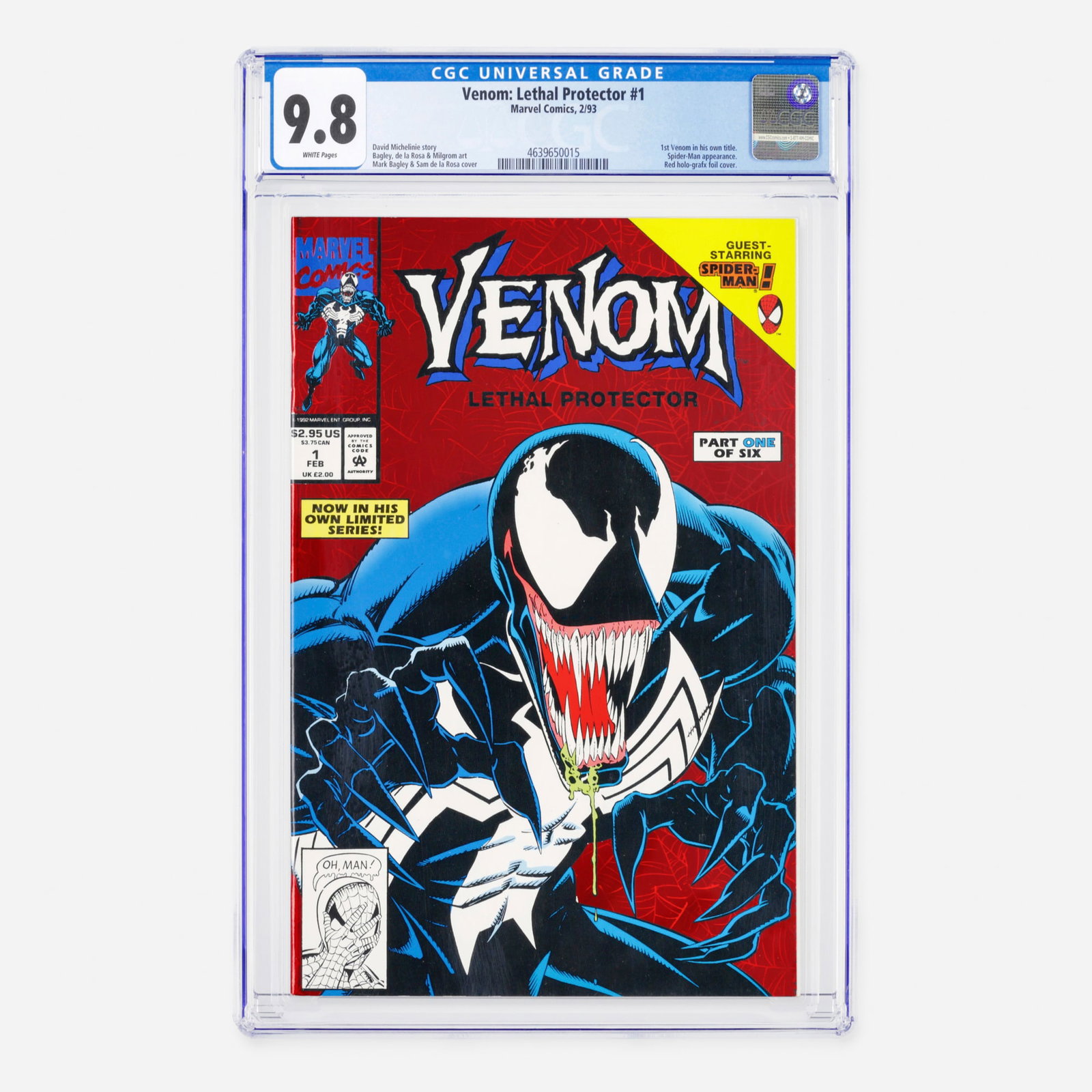 Marvel Comics Venom: Lethal Protector #1 CGC 9.8: Marvel Comics Venom: Lethal Protector #1 CGC 9.8 USA, 1993 This Modern Age landmark marks the first time Venom starred in his own solo title. Featuring the iconic red holo-grafx foil cover by Mark Bag