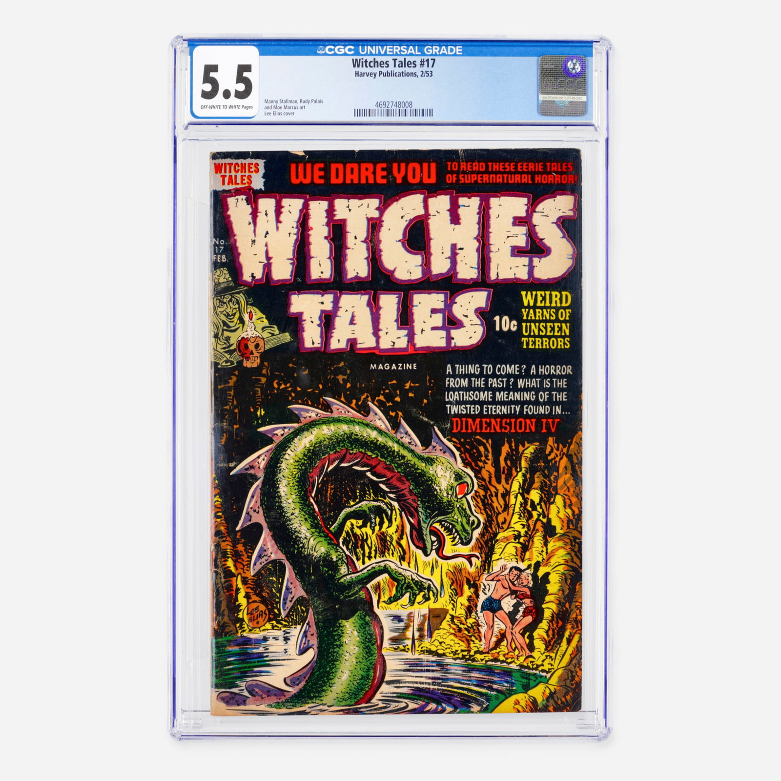 Harvey Publications Witches Tales #17 CGC 5.5: Harvey Publications Witches Tales #17 CGC 5.5 USA, 1953 This Golden Age horror classic from Harvey Publications features a dark and atmospheric cover by Lee Elias. The interior is filled with macabre 