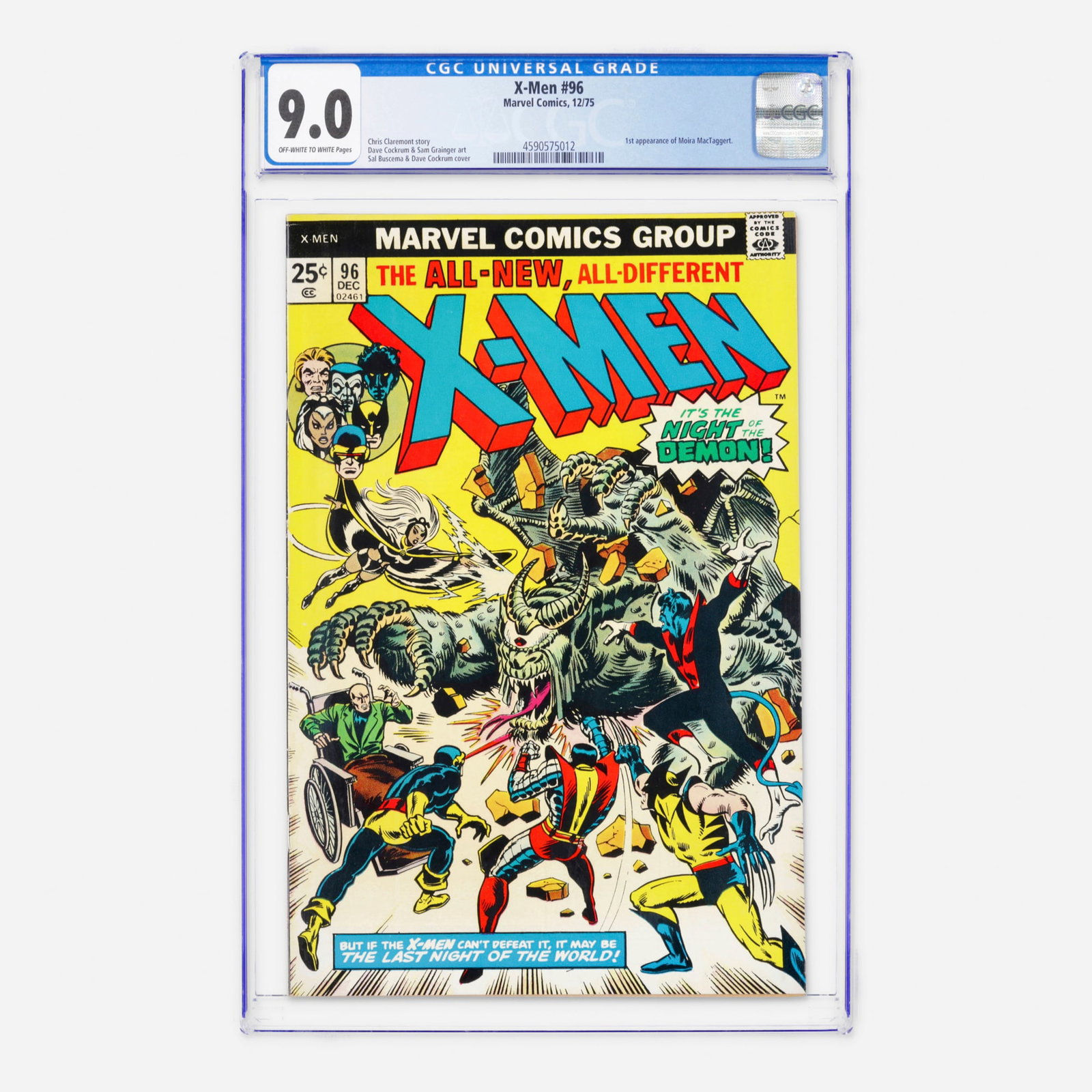 Marvel Comics X-Men #96 CGC 9.0: Marvel Comics X-Men #96 CGC 9.0 USA, 1975 This Bronze Age essential marks the first appearance of Moira MacTaggert, a character whose importance to the X-Men mythos would grow for decades. Written by