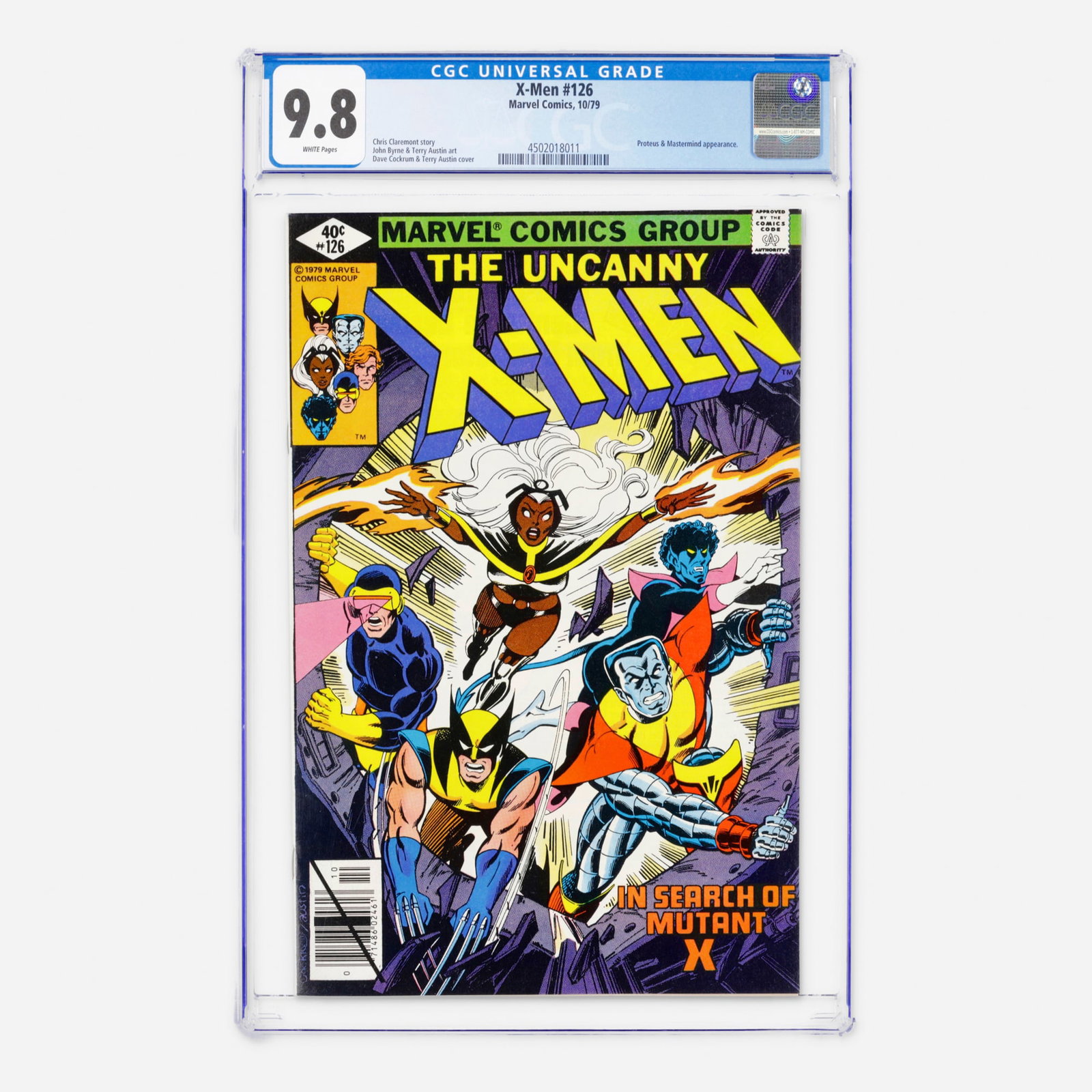 Marvel Comics X-Men #126 CGC 9.8: Marvel Comics X-Men #126 CGC 9.8 USA, 1979 This Bronze Age essential continues the legendary "Proteus" saga, featuring high-stakes appearances by both Proteus and the manipulative Mastermind. Crafted 
