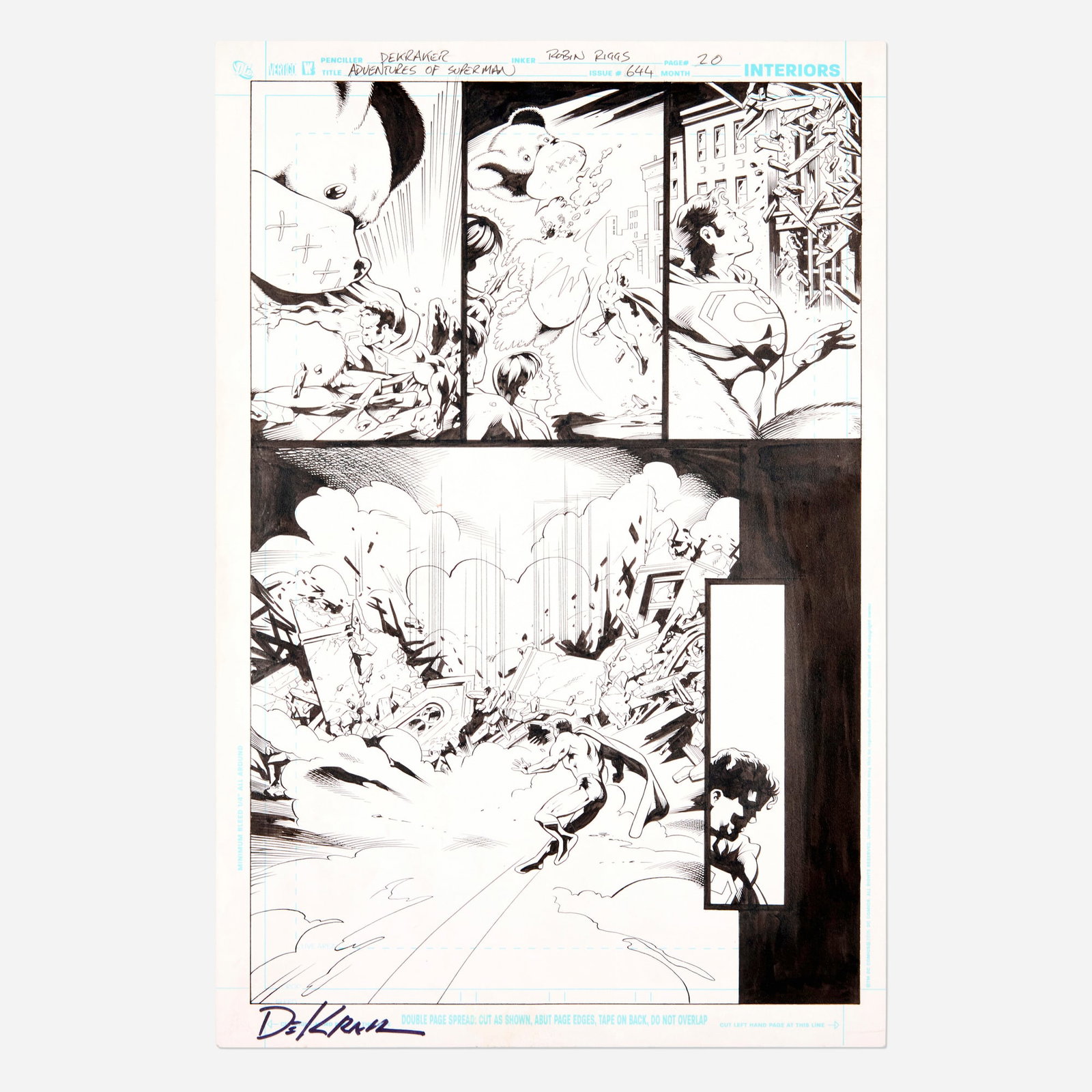 Adam DeKraker and Robin Riggs, Adventures of Superman #644 Story Page 20 Original Art: Adam DeKraker and Robin Riggs Adventures of Superman #644 Story Page 20 Original Art (DC Comics, 2005) pencil and ink on Bristol board 17 h x 11.5 w in (43 x 29 cm) Condition Notes: Some wear along