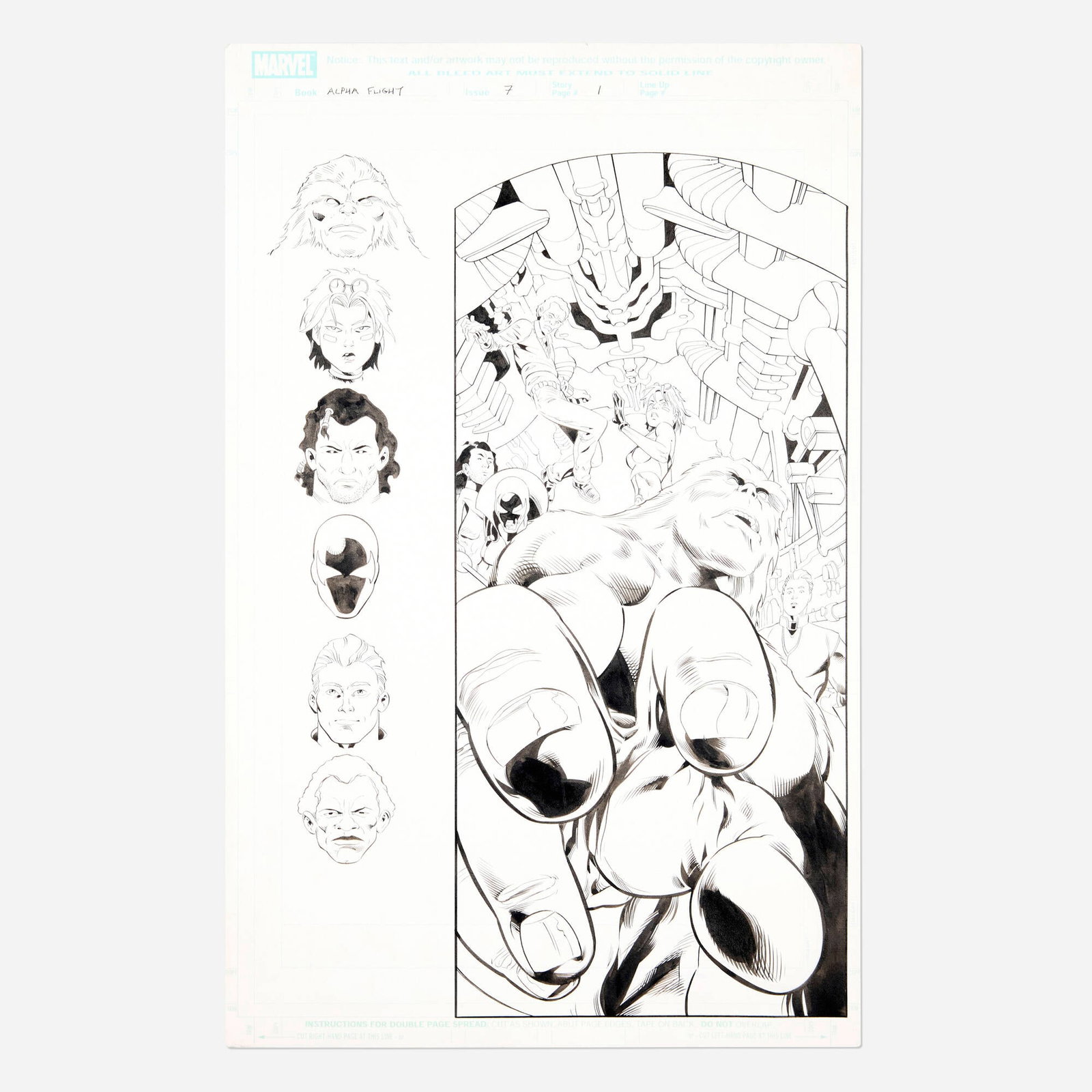 Dave Ross and Mark McKenna, Alpha Flight #7 Story Page 1 Original Art (Marvel Comics, 2004): Dave Ross and Mark McKenna Alpha Flight #7 Story Page 1 Original Art (Marvel Comics, 2004) pencil and ink on Bristol board 17 h x 11 w in (43 x 28 cm) Condition Notes: Art is in overall very good