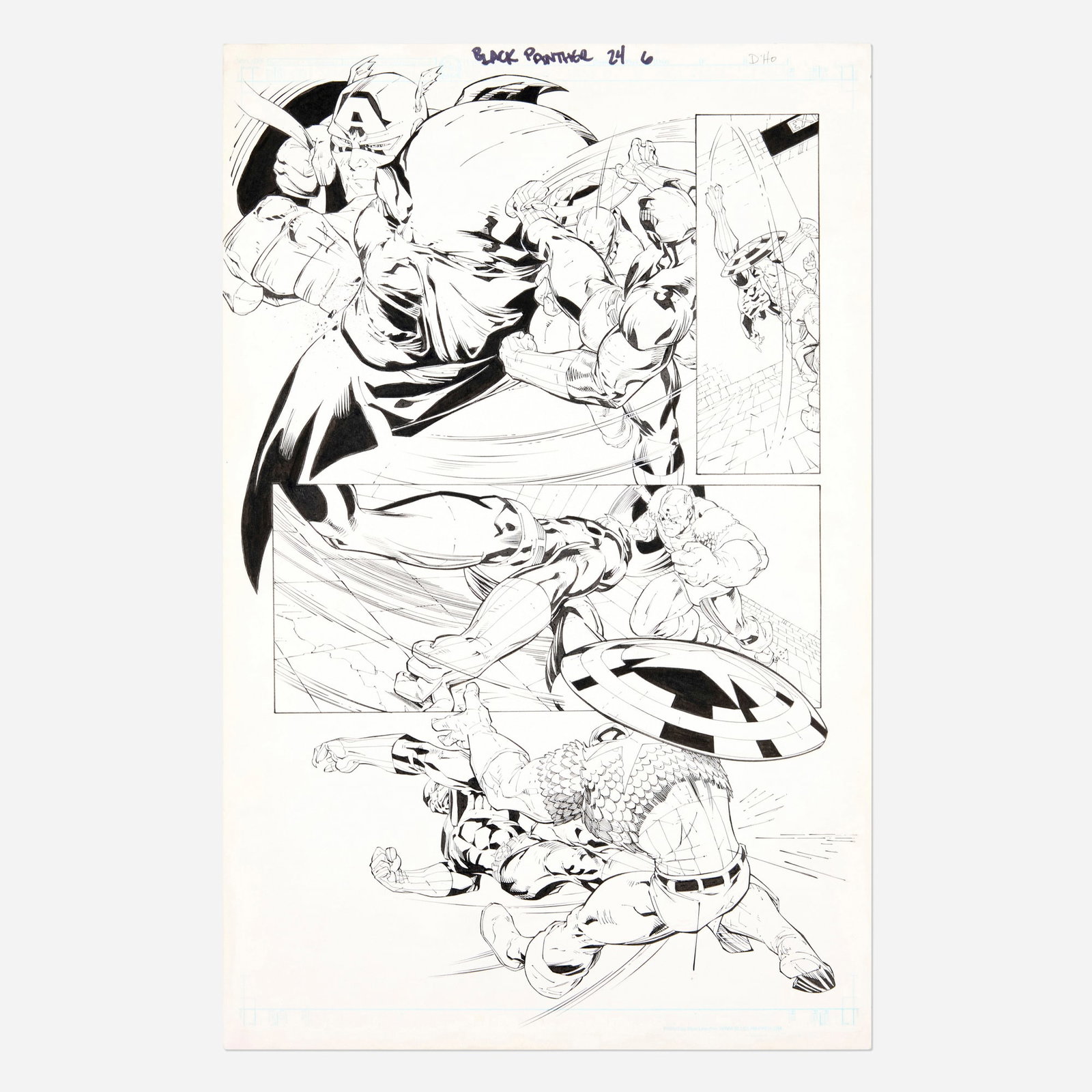 Marcus To and Don Ho, Black Panther #24 Story Page 6 Original Art (Marvel Comics, 2005): Marcus To and Don Ho Black Panther #24 Story Page 6 Original Art (Marvel Comics, 2005) pencil and ink on Bristol board 17 h x 11 w in (43 x 28 cm) Condition Notes: Art is in overall very good