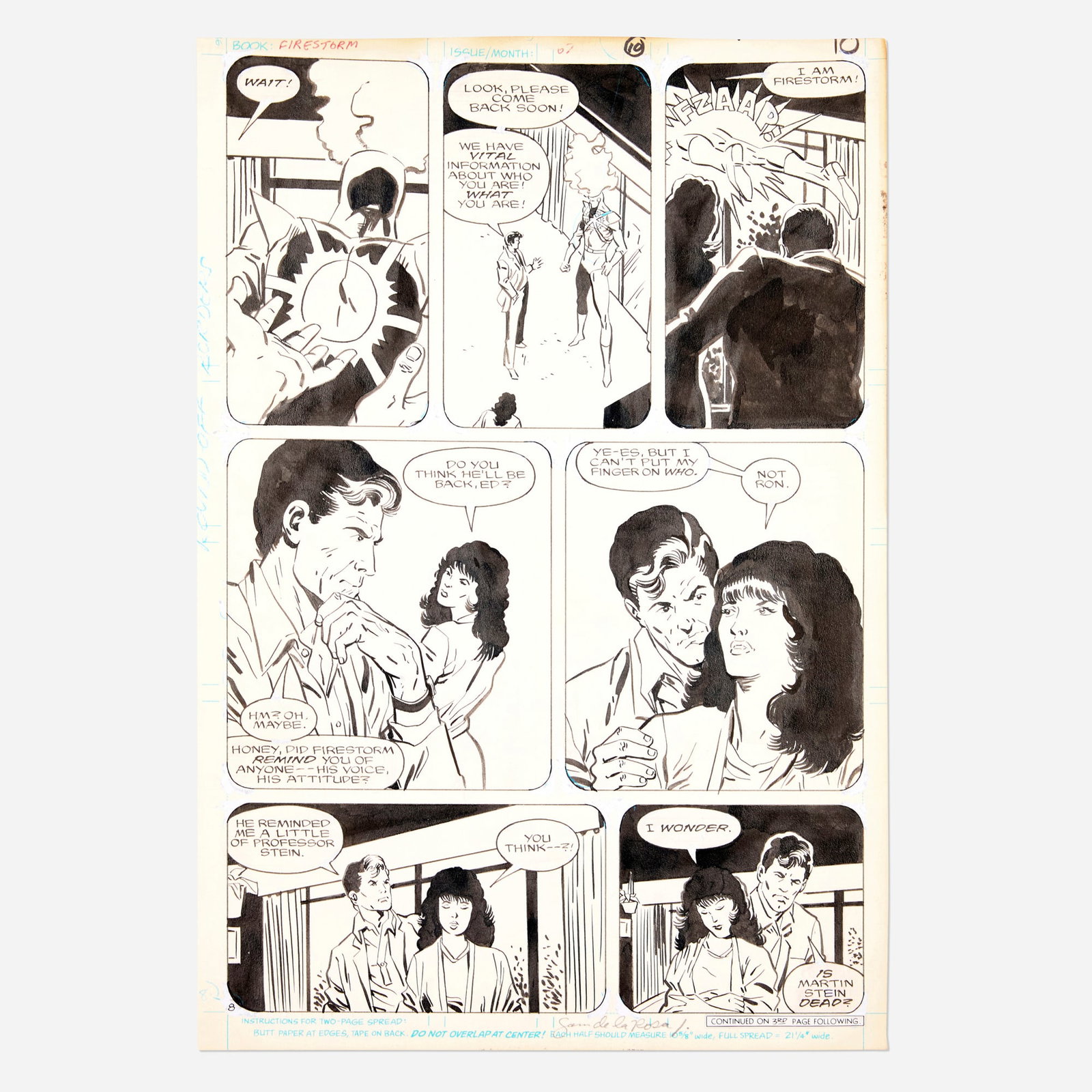 Joe Brozowski and Sam de la Rosa, Firestorm #7 Story Page 10 Original Art (DC Comics, 1988): Joe Brozowski and Sam de la Rosa Firestorm #7 Story Page 10 Original Art (DC Comics, 1988) pencil and ink on Bristol board, word balloons inked directly on board 15.875 h x 10.75 w in (40 x 27 cm) <