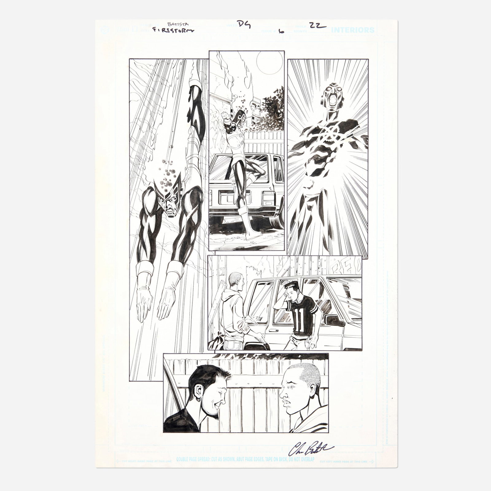 Chris Batista and Dan Green, Firestorm #6 Story Page 22 Original Art (DC Comics, 2004): Chris Batista and Dan Green Firestorm #6 Story Page 22 Original Art (DC Comics, 2004) pencil and ink on Bristol board 17 h x 11 w in (43 x 28 cm) Condition Notes: Some wear along ed