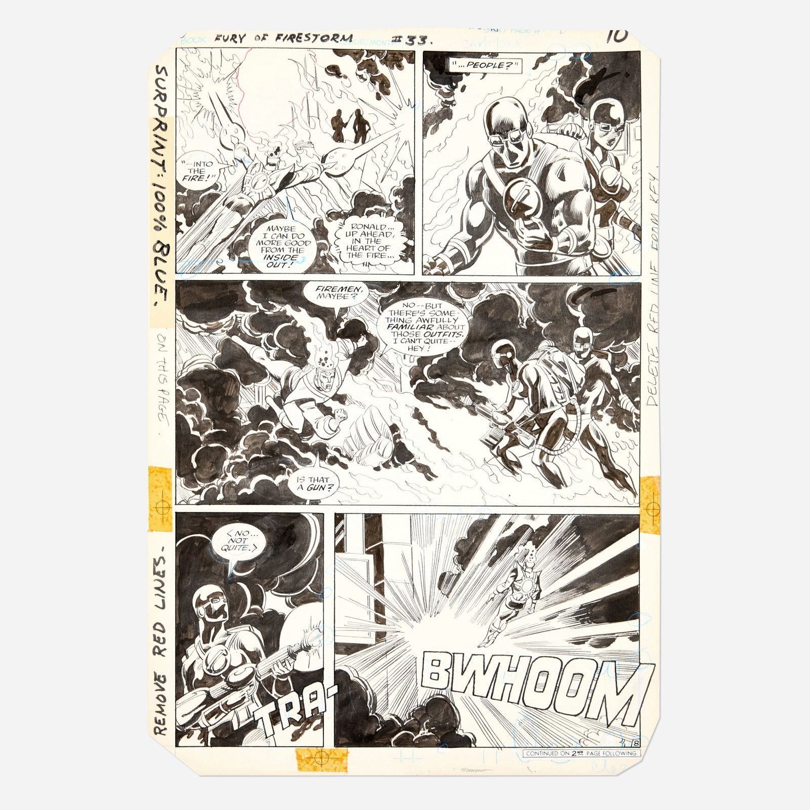 Rafael Kayanan and Alan Kupperberg, Fury of Firestorm #33 Story Page 10 Original Art: Rafael Kayanan and Alan Kupperberg Fury of Firestorm #33 Story Page 10 Original Art (DC Comics, 1985) pencil and ink on Bristol board, word balloons inked directly on board Condition Notes: