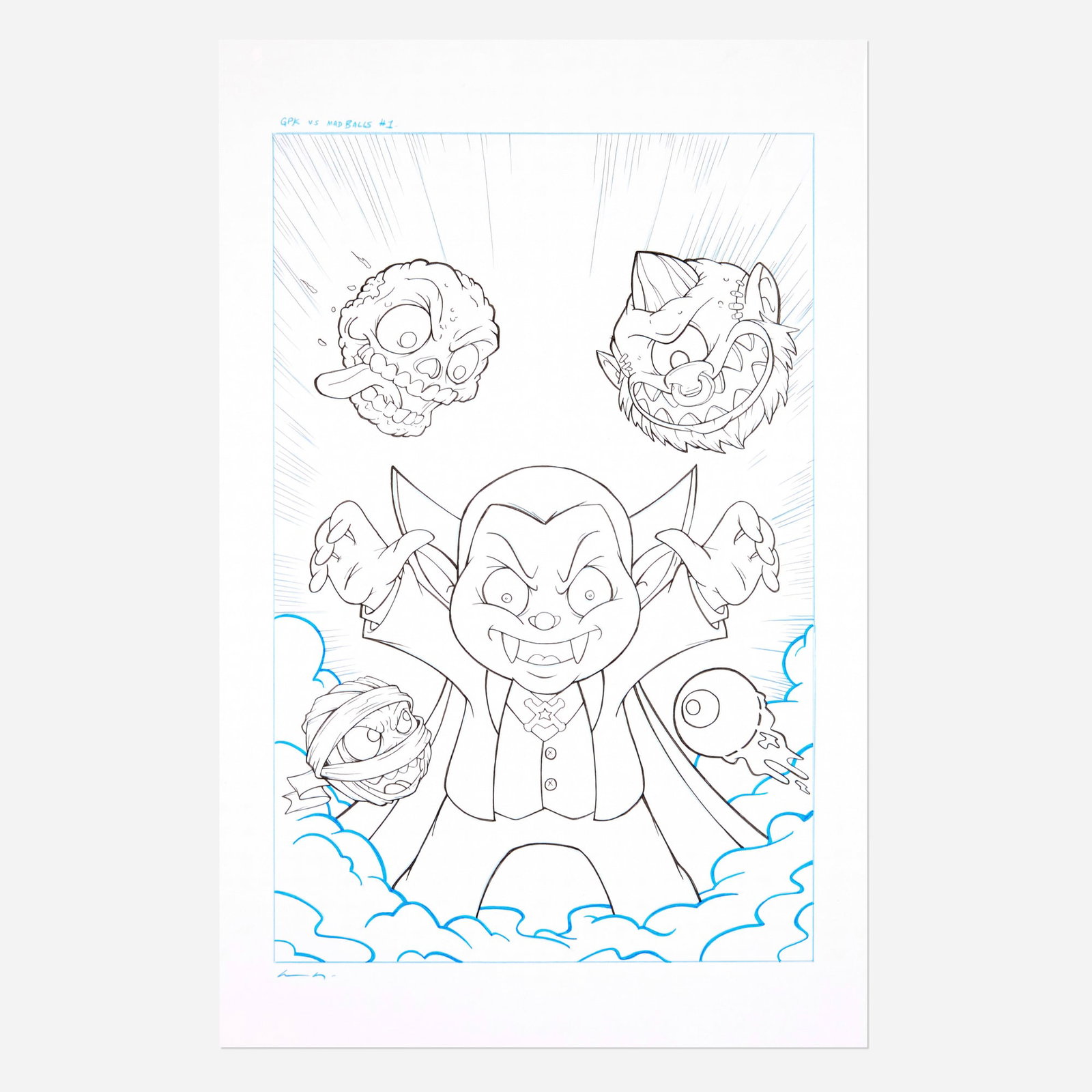 Christopher Uminga, Garbage Pail Kids vs. Mad Balls #1 Cover Original Art: Christopher Uminga Garbage Pail Kids vs. Mad Balls #1 Cover Original Art (Dynamite Entertainment, 2022) pencil and ink on Bristol board 17 h x 11 w in (43 x 28 cm) Condition Notes: