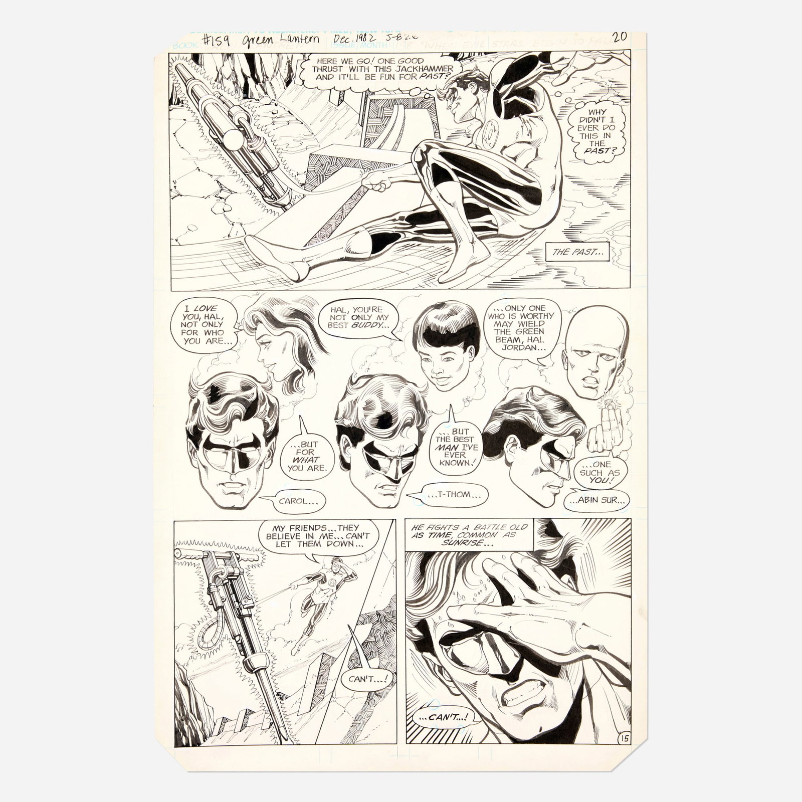 Keith Pollard and Mike DeCarlo, Green Lantern #159 Story Page 20 Original Art (DC Comics, 1982): Keith Pollard and Mike DeCarlo Green Lantern #159 Story Page 20 Original Art (DC Comics, 1982) pencil and ink on Bristol board, word balloons inked directly on board 16 h x 10.75 w in (41 x 27 cm) <