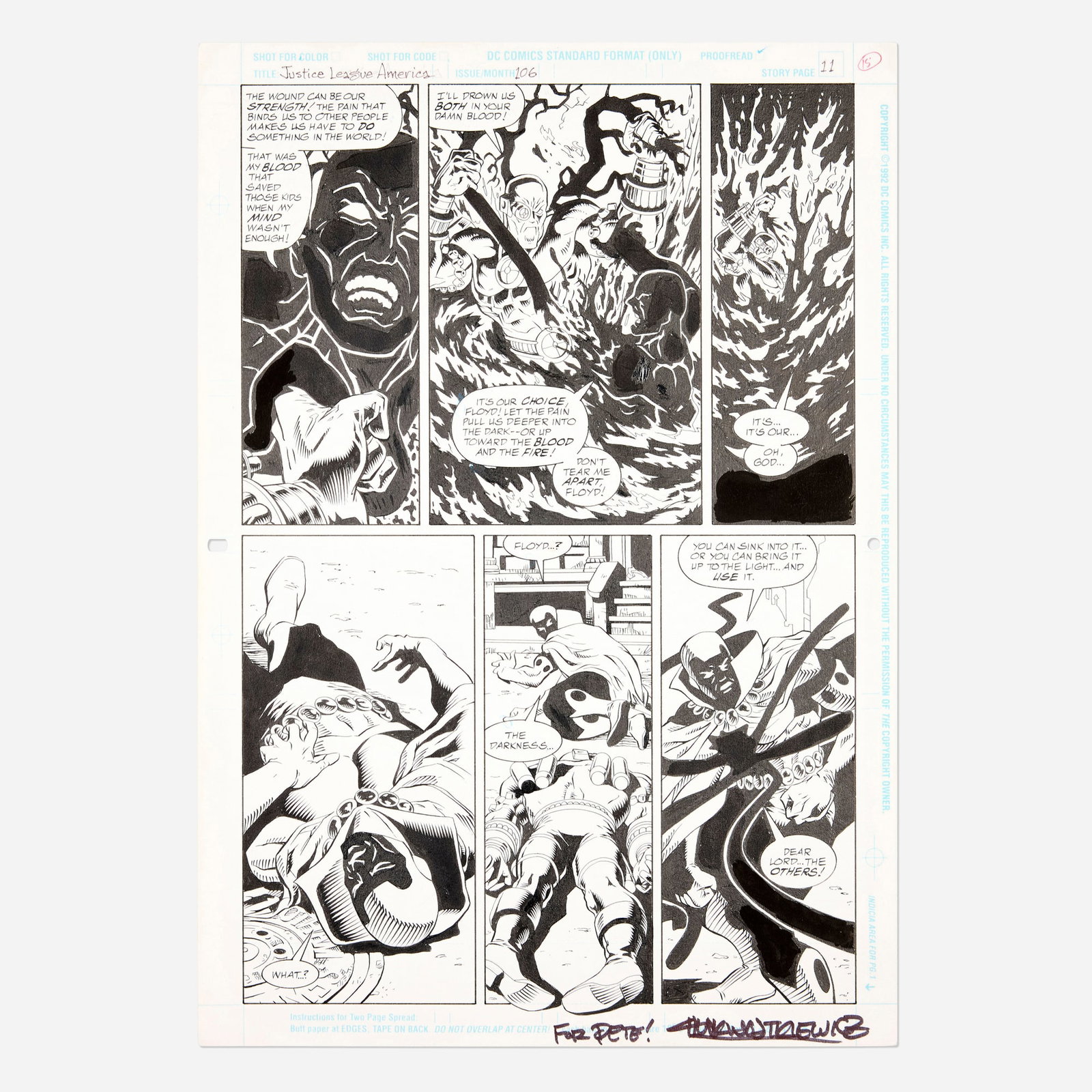 Chuck Wojtkiewicz and Drew Geraci, Justice League America #106 Story Page 11 Original Art: Chuck Wojtkiewicz and Drew Geraci Justice League America #106 Story Page 11 Original Art (DC Comics, 1995) pencil and ink on Bristol board 17 h x 11 w in (43 x 28 cm) Condition Notes: