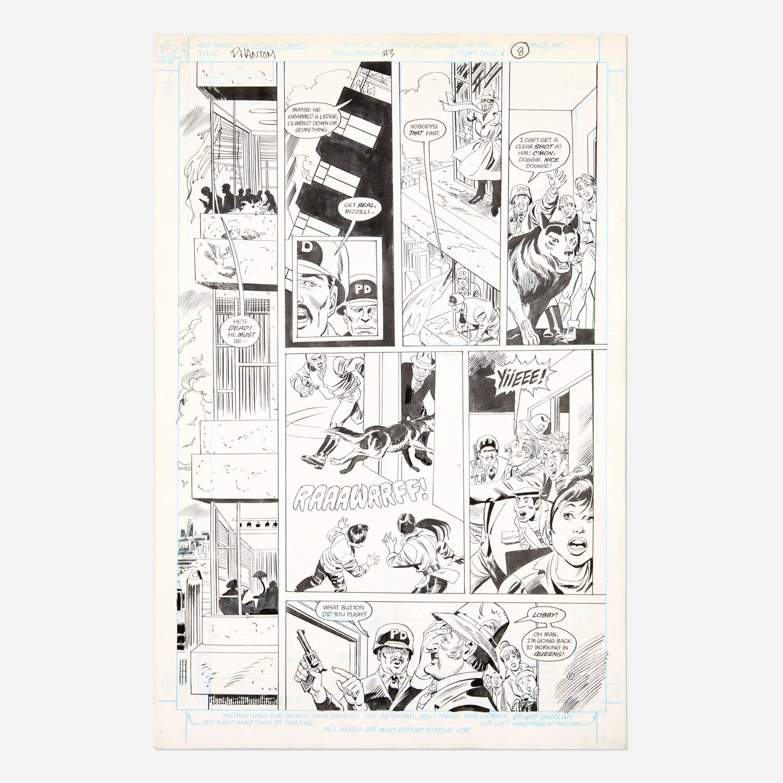 Joe Orlando and Dennis Janke, Phantom #3 Story Page 8 Original Art (DC Comics, 1988): Joe Orlando and Dennis Janke Phantom #3 Story Page 8 Original Art (DC Comics, 1988) pencil and ink on Bristol board, word balloons inked directly on board 19.5 h x 13 w in (50 x 33 cm) Condi
