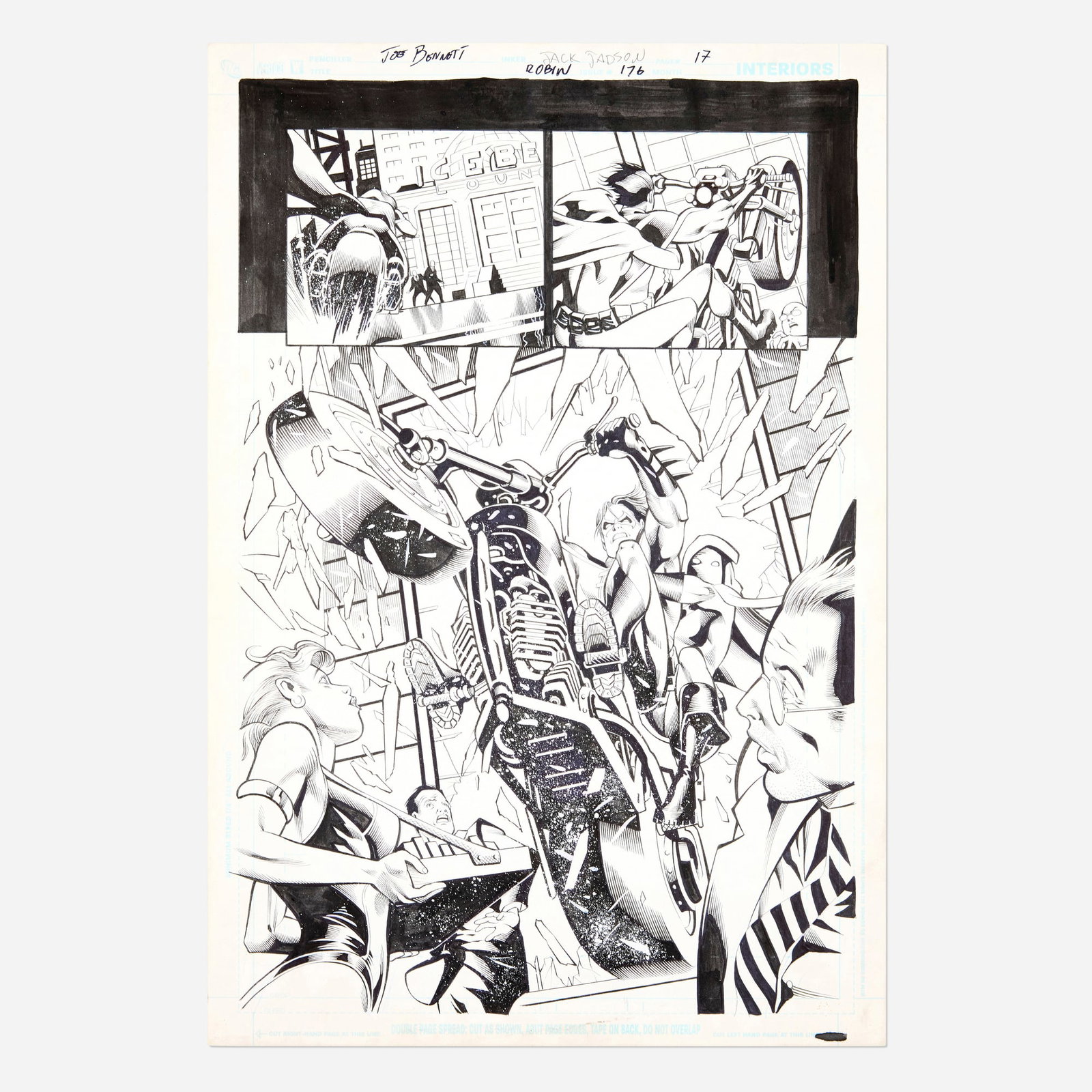 Joe Bennett and Jack Jadson, Robin #176 Story Page 17 Original Art (DC Comics, 2008): Joe Bennett and Jack Jadson Robin #176 Story Page 17 Original Art (DC Comics, 2008) pencil and ink on Bristol board 17 h x 11.5 w in (43 x 29 cm) Condition Notes: Some wear along co