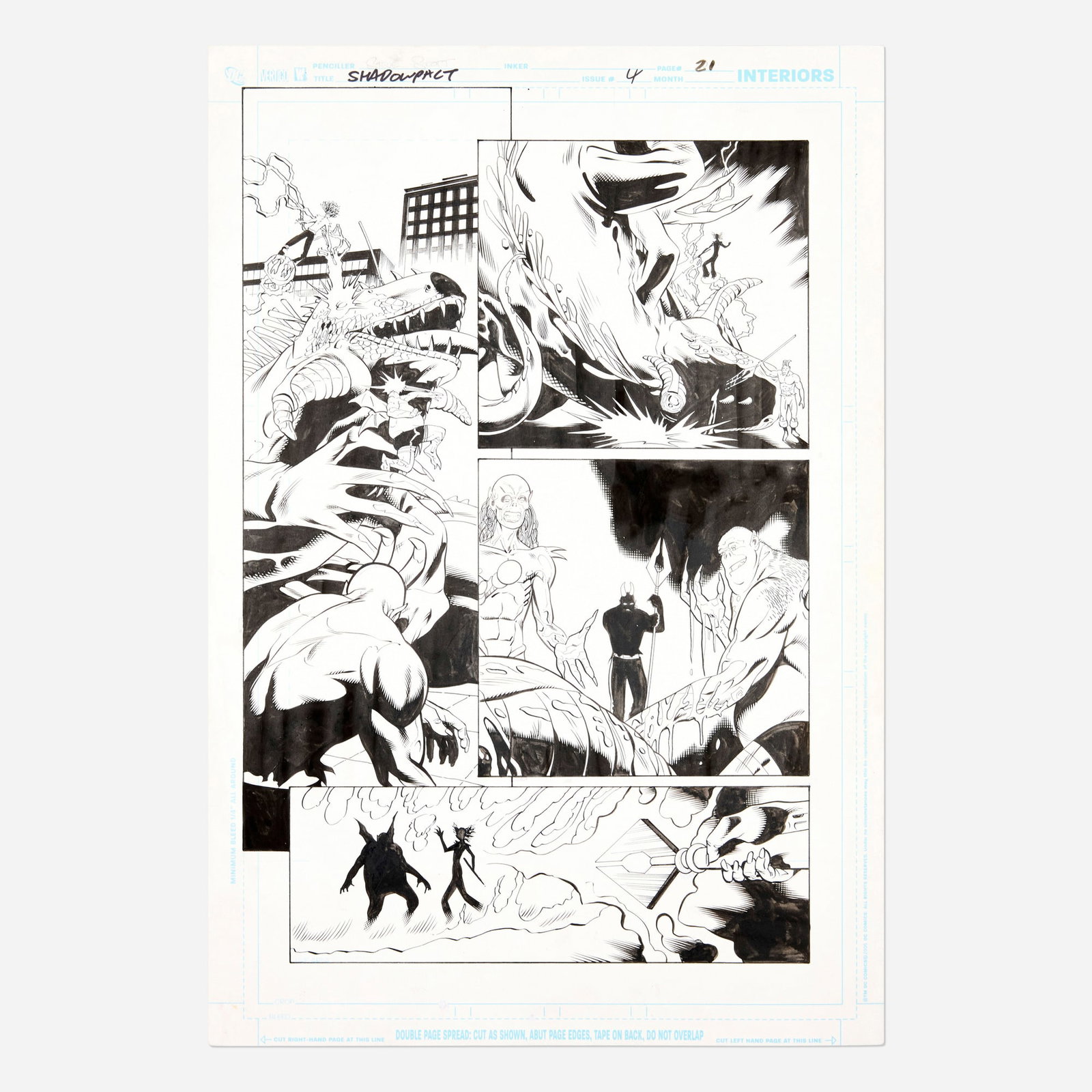 Steve Scott and Wayne Faucher, Shadowpact #4 Story Page 21 Original Art (DC Comics, 2006): Steve Scott and Wayne Faucher Shadowpact #4 Story Page 21 Original Art (DC Comics, 2006) pencil and ink on Bristol board 17 h x 11 w in (43 x 28 cm) Condition Notes: Art is in overa