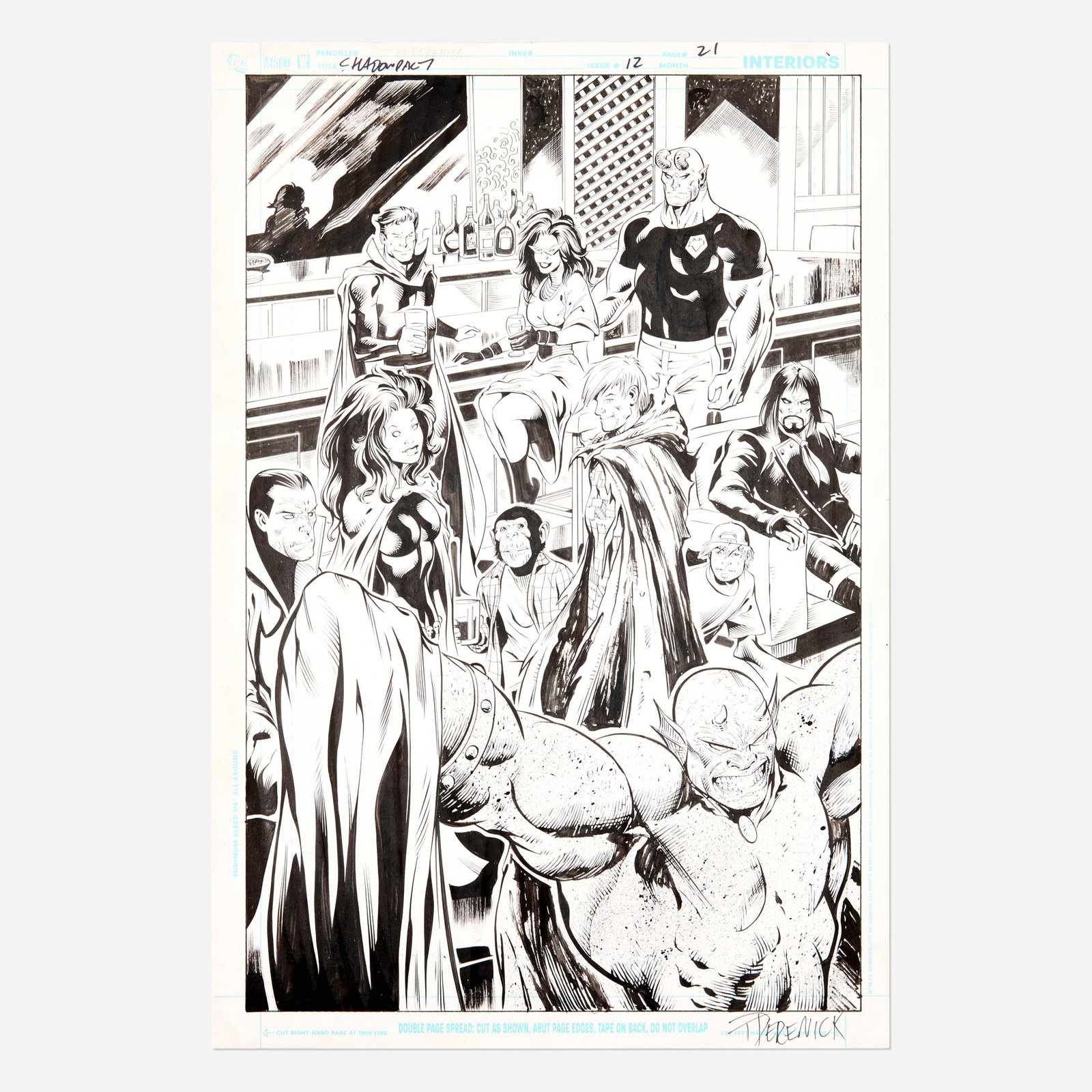 Tom Derenick and Wayne Faucher, Shadowpact #12 Story Page 21 Original Art (DC Comics, 2007): Tom Derenick and Wayne Faucher Shadowpact #12 Story Page 21 Original Art (DC Comics, 2007) pencil and ink on Bristol board 17 h x 11.5 w in (43 x 29 cm) Condition Notes: Art is in o