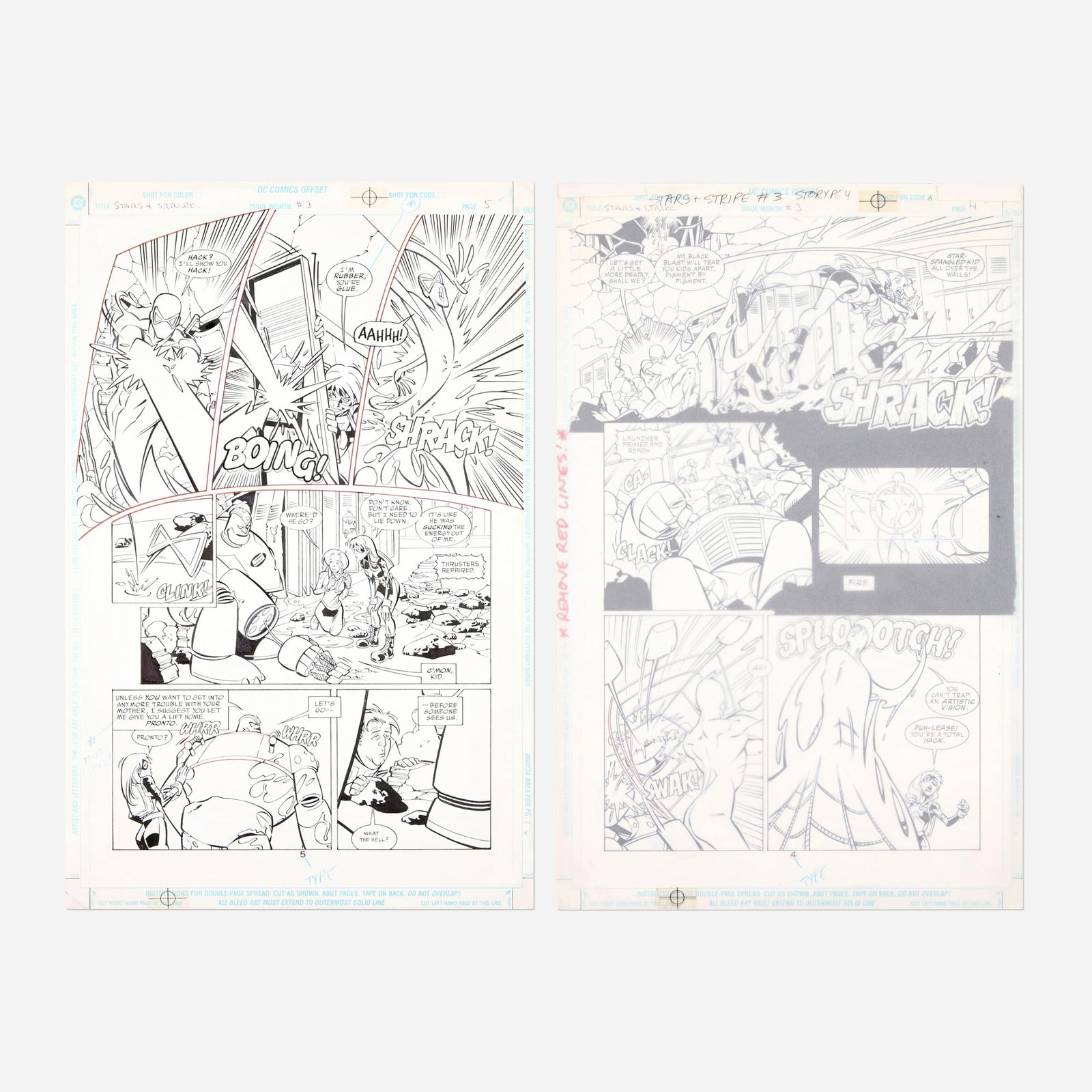Lee Moder and Dan Davis, Stars & S.T.R.I.P.E. #3 Story Pages 4 and 5 Original Art (DC Comics,1999) (1 of 2)