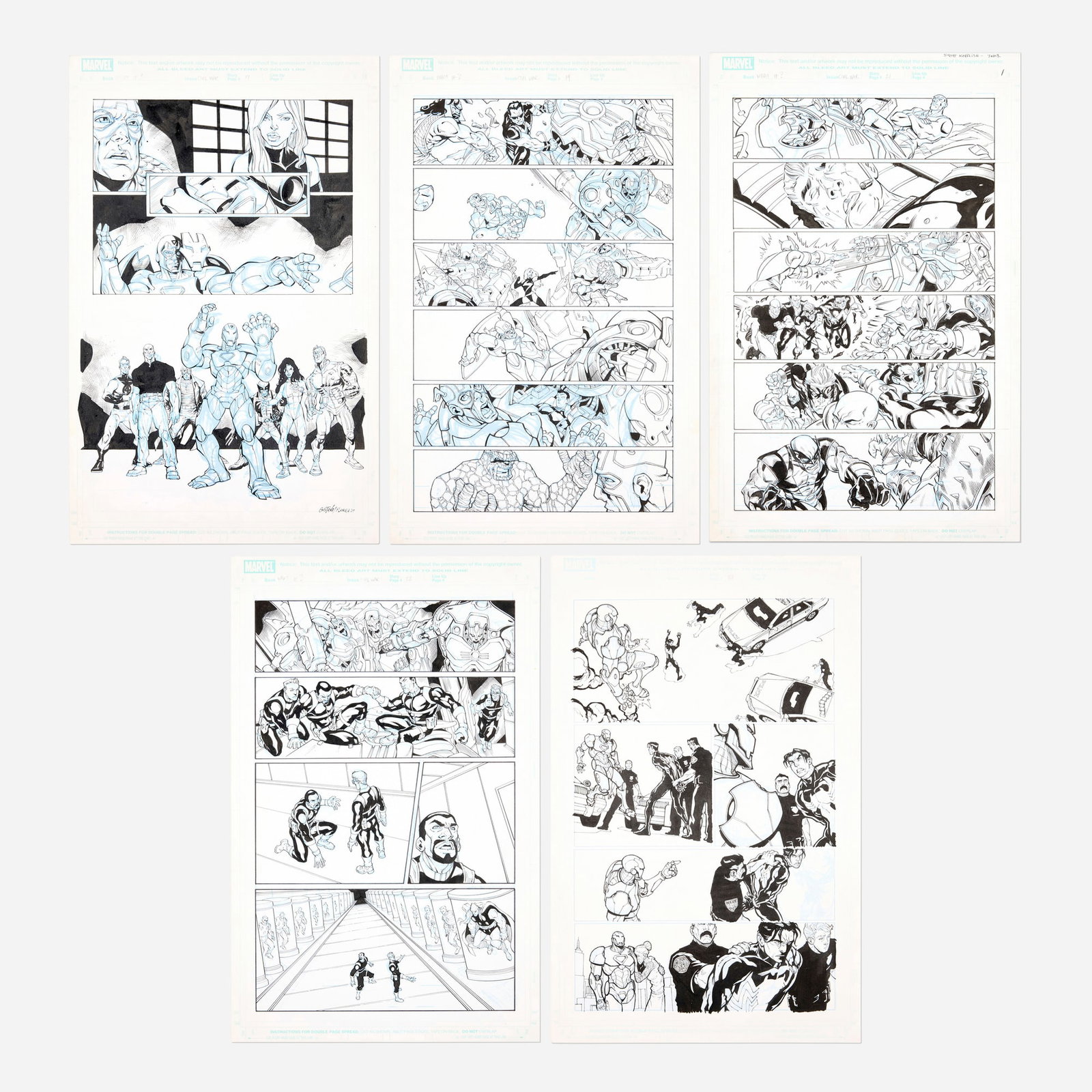 Gustavo Vazquez, What If? Civil War #1 Story Pages 17, 19, 21, 22 and 23 Original Art: Gustavo Vazquez What If? Civil War #1 Story Pages 17, 19, 21, 22 and 23 Original Art (Marvel Comics, 2007) blueline pencils and original inks on Bristol board 17 h x 11 w in (43 x 28 cm) Con