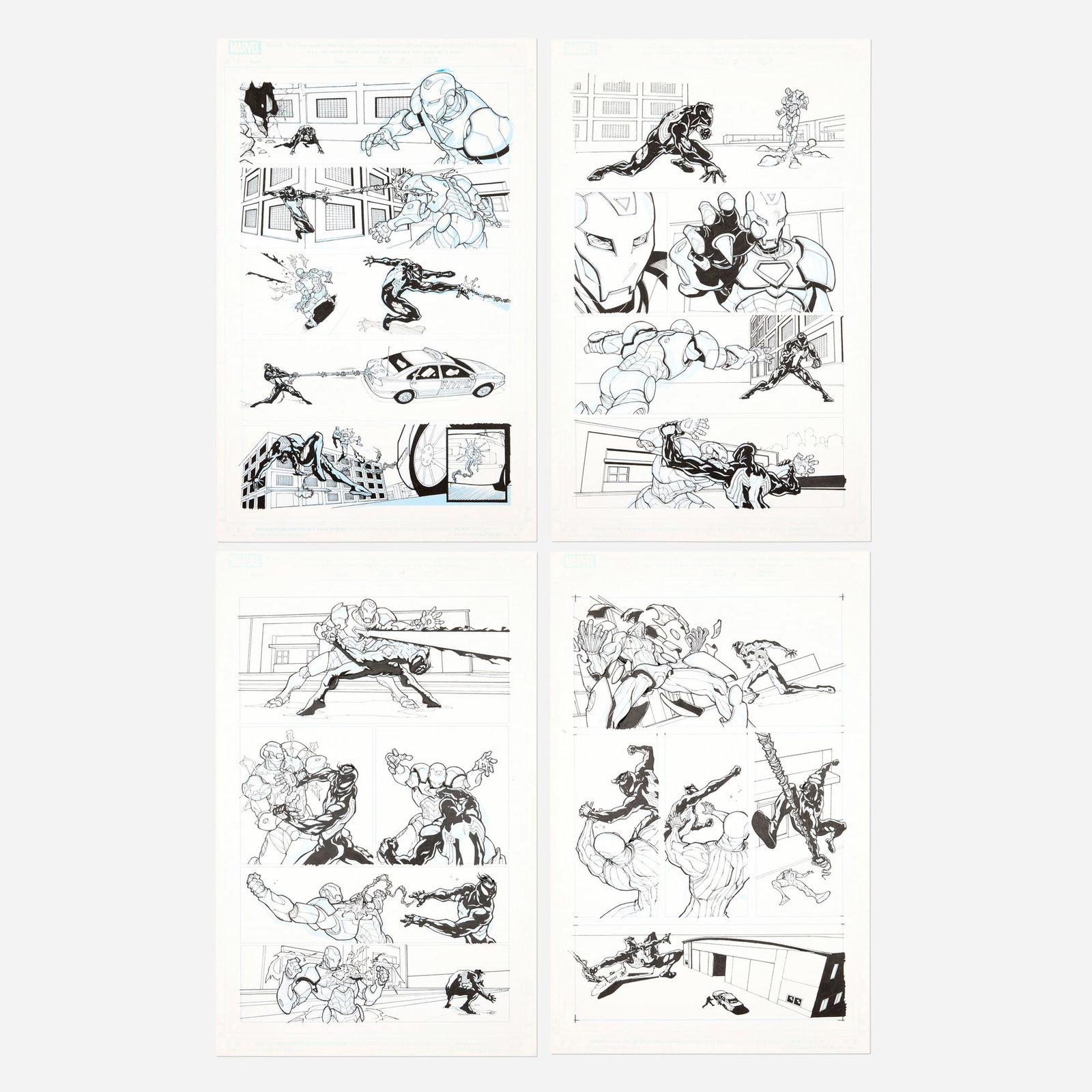 Gustavo Vazquez, What If? Spider-Man: Back In Black #1 Story Pages 15, 16, 17 and 18 Original Art: Gustavo Vazquez What If? Spider-Man: Back In Black #1 Story Pages 15, 16, 17 and 18 Original Art (Marvel Comics, 2008) blueline pencils and original inks on Bristol board 17 h x 11 w in (43 x 28 cm)