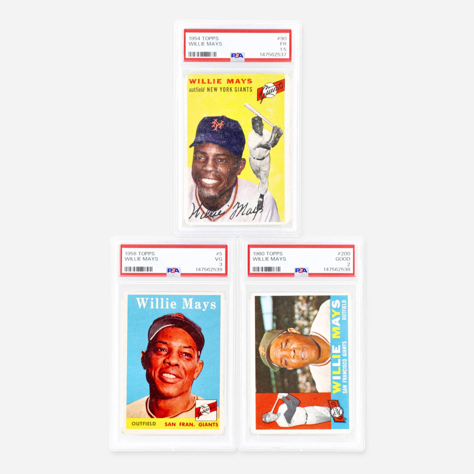 Three 1954-1960 Topps Baseball Willie Mays PSA Card Group (1 of 2)