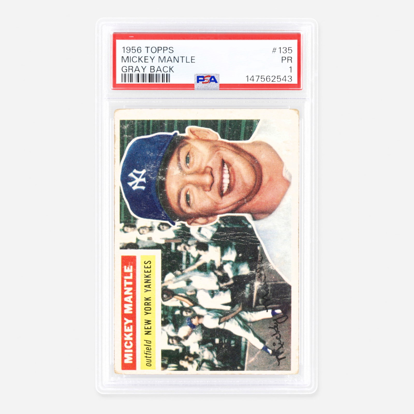 1956 Topps Baseball #135 Mickey Mantle Gray Back PSA 1: 1956 Topps Baseball #135 Mickey Mantle Gray Back PSA 1 USA, 1956 PSA#: 147562543 view cer