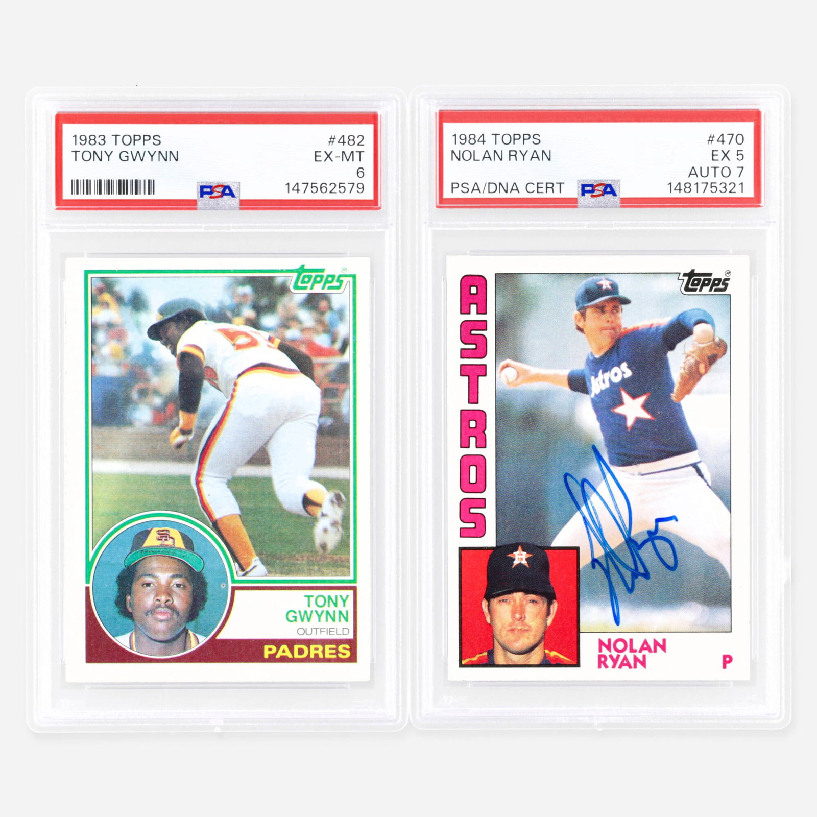 Two 1983 Topps Baseball #482 Tony Gwynn and 1984 Topps Baseball #470 Nolan Ryan PSA Card Group (1 of 2)