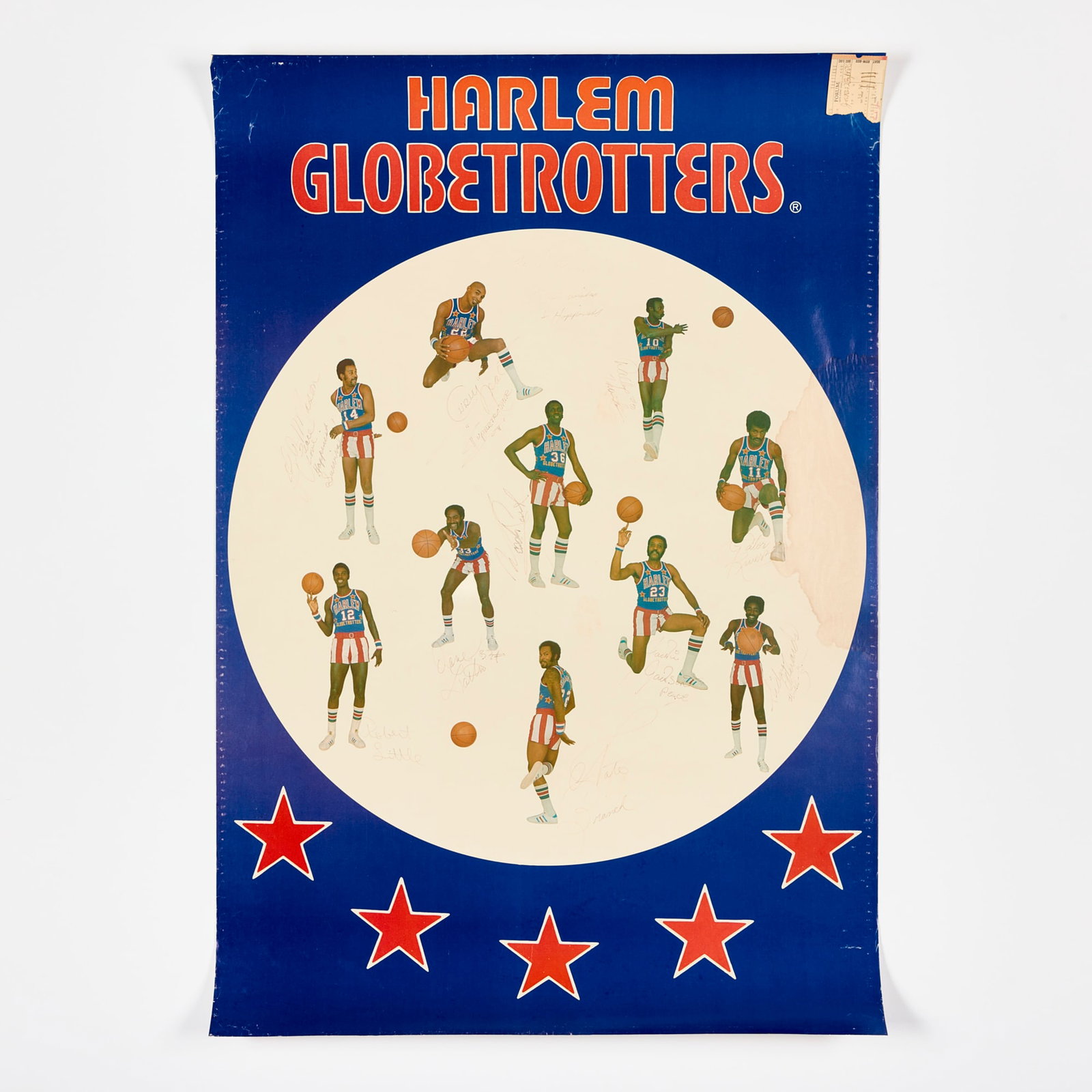 1976 Harlem Globetrotters Basketball Autographed Poster with Ticket Stub (1 of 2)