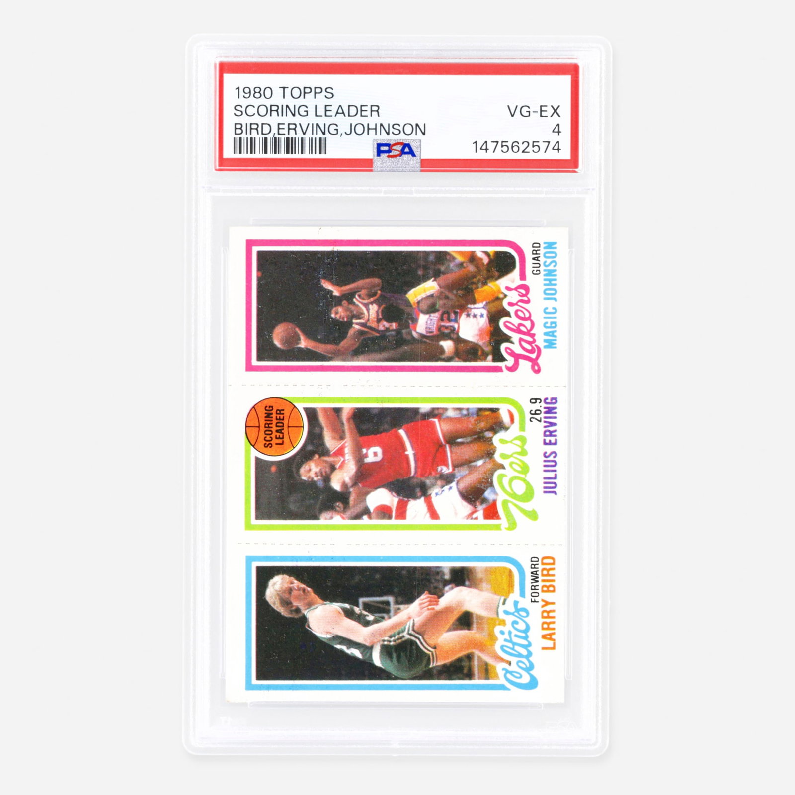1980 Topps Basketball Scoring Leader Larry Bird, Julius Erving, Magic Johnson Rookie PSA 4 (1 of 2)