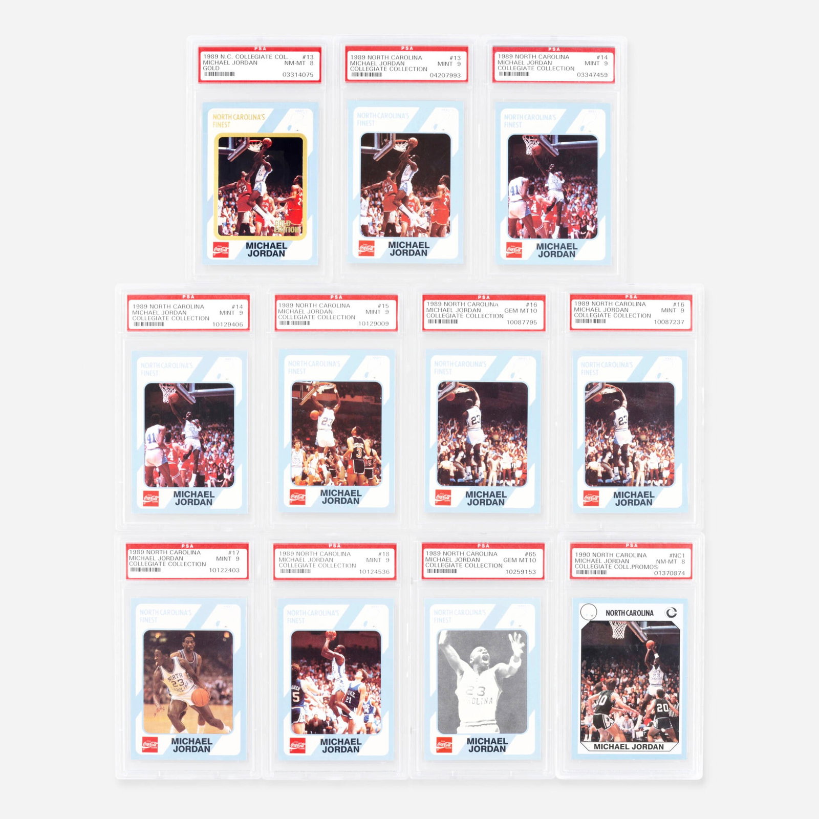 Eleven 1989-90 North Carolina Collegiate Collection Michael Jordan PSA Card Group (1 of 2)
