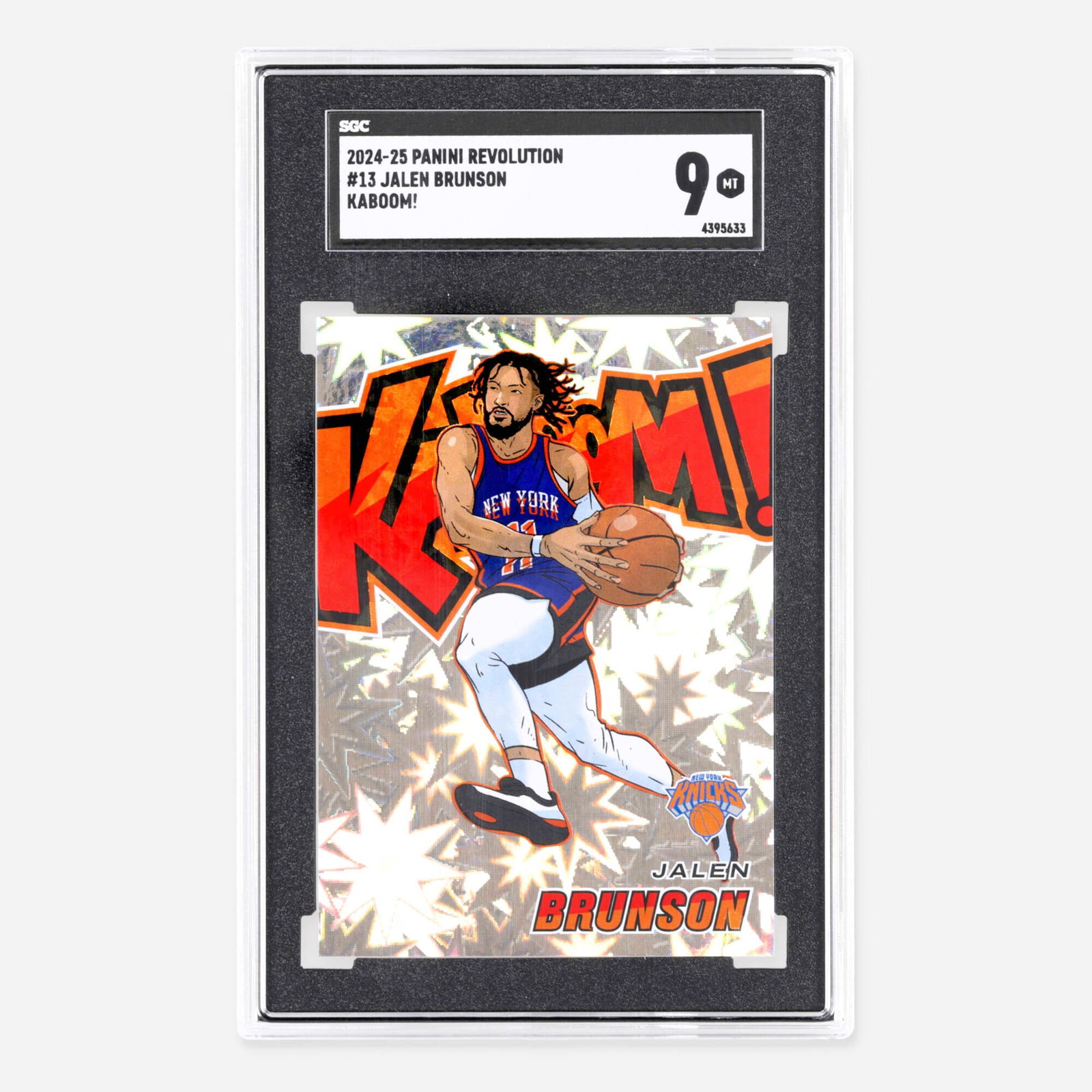 2024-2025 Panini Revolution Basketball #13 Jalen Brunson Kaboom! SGC 9: 2024-2025 Panini Revolution Basketball #13 Jalen Brunson Kaboom! SGC 9 USA, 2024-2025 SGC#: 4395633 Population: 1 in 9, 1 higher Condition Notes: Case in good condi